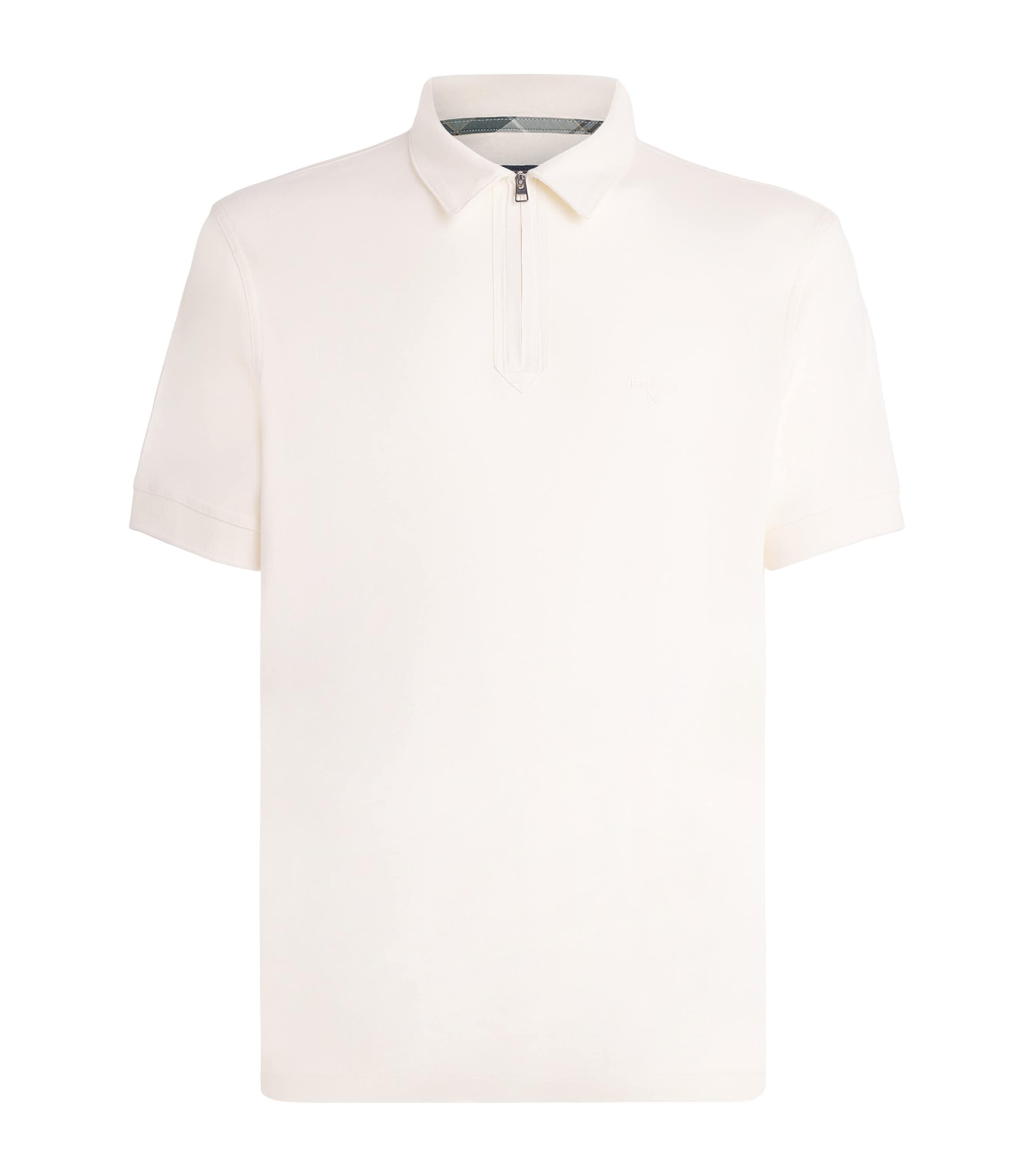 Barbour Mens Zip-Up Crackehall Polo Shirt Whisper White Image 1