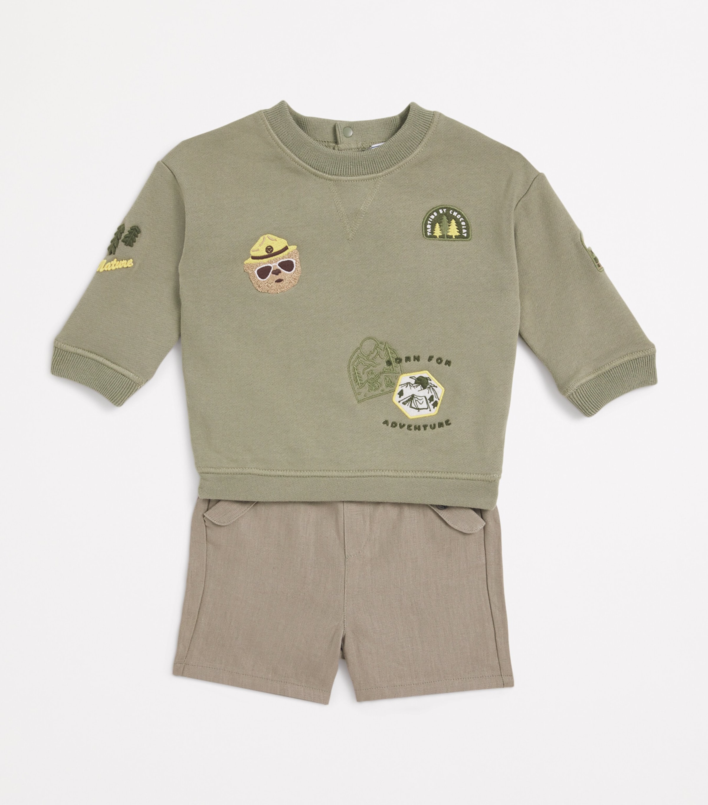 Tartine et Chocolat Cotton Embroidered Adventure Sweatshirt (3-36 Months) Fougï¿½re Image 3