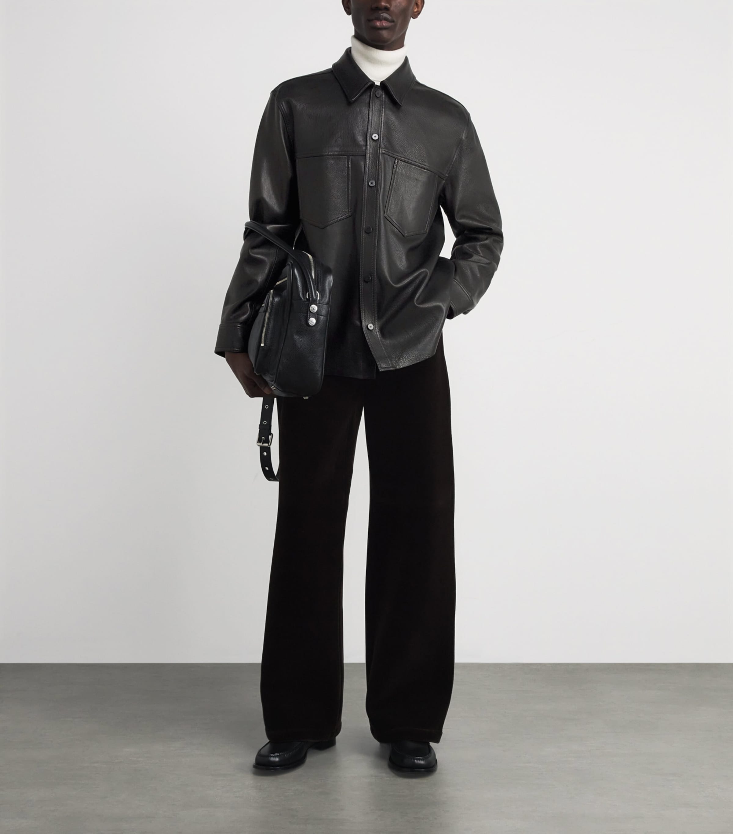 Leather Long-Sleeve Shirt BLACK Image 2