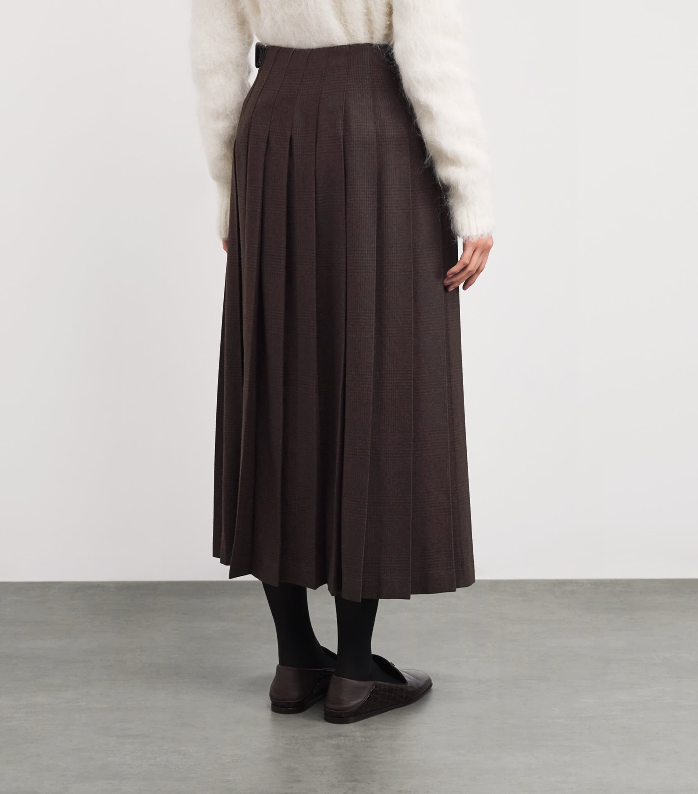 x Le Kilt Wool-Cashmere Tailored Midi Skirt RU7751BRWN SHDW CHCK Image 4