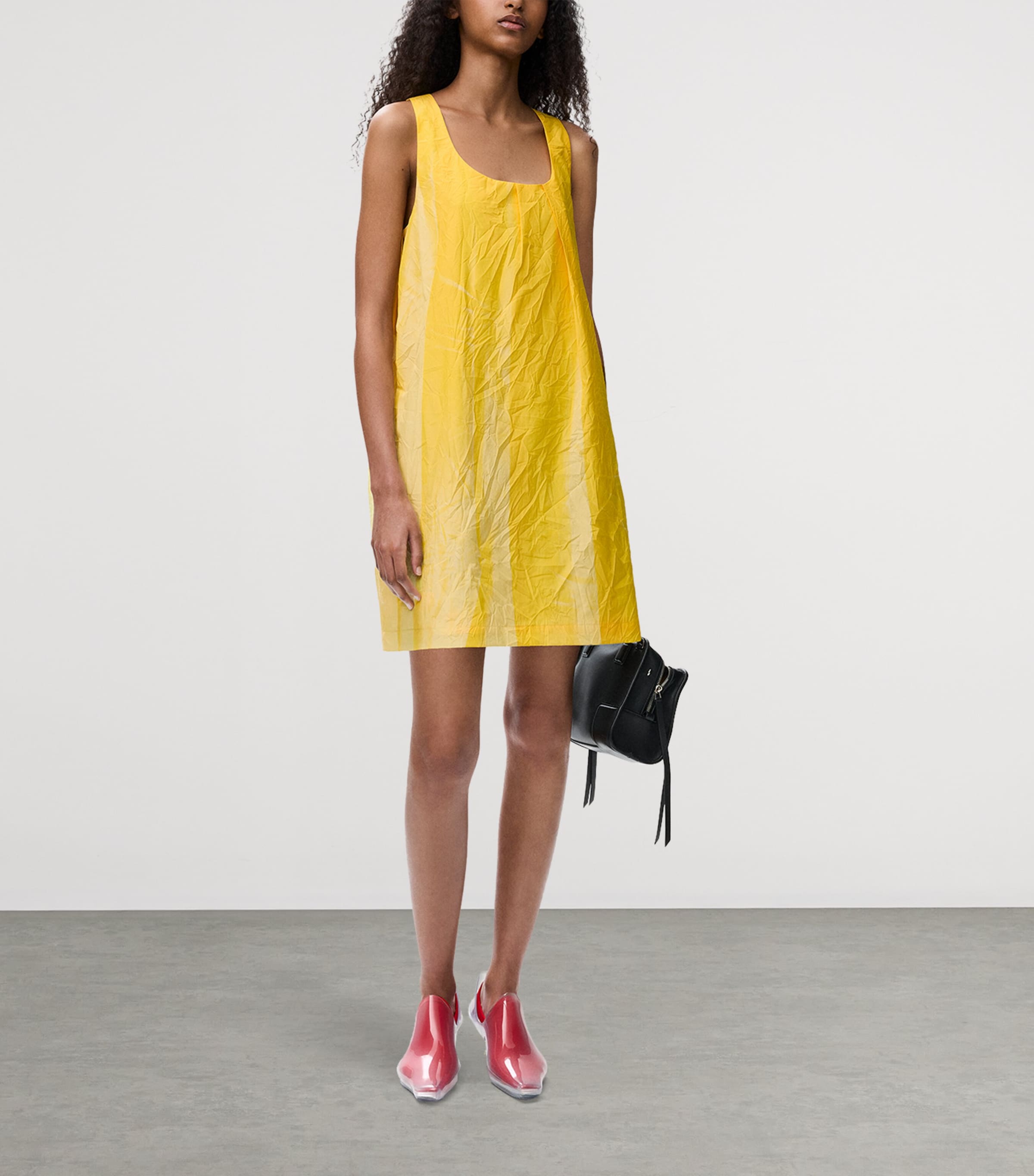 LOEWE Womens Cotton-Blend Scoop-Neck Mini Dress Yellow Image 2