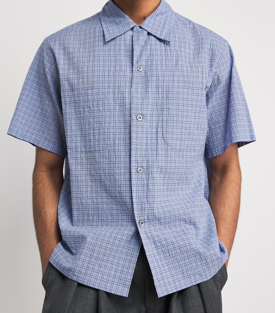 Maison Margiela Mens Check Open-Collar Shirt Sky Blue Image 3
