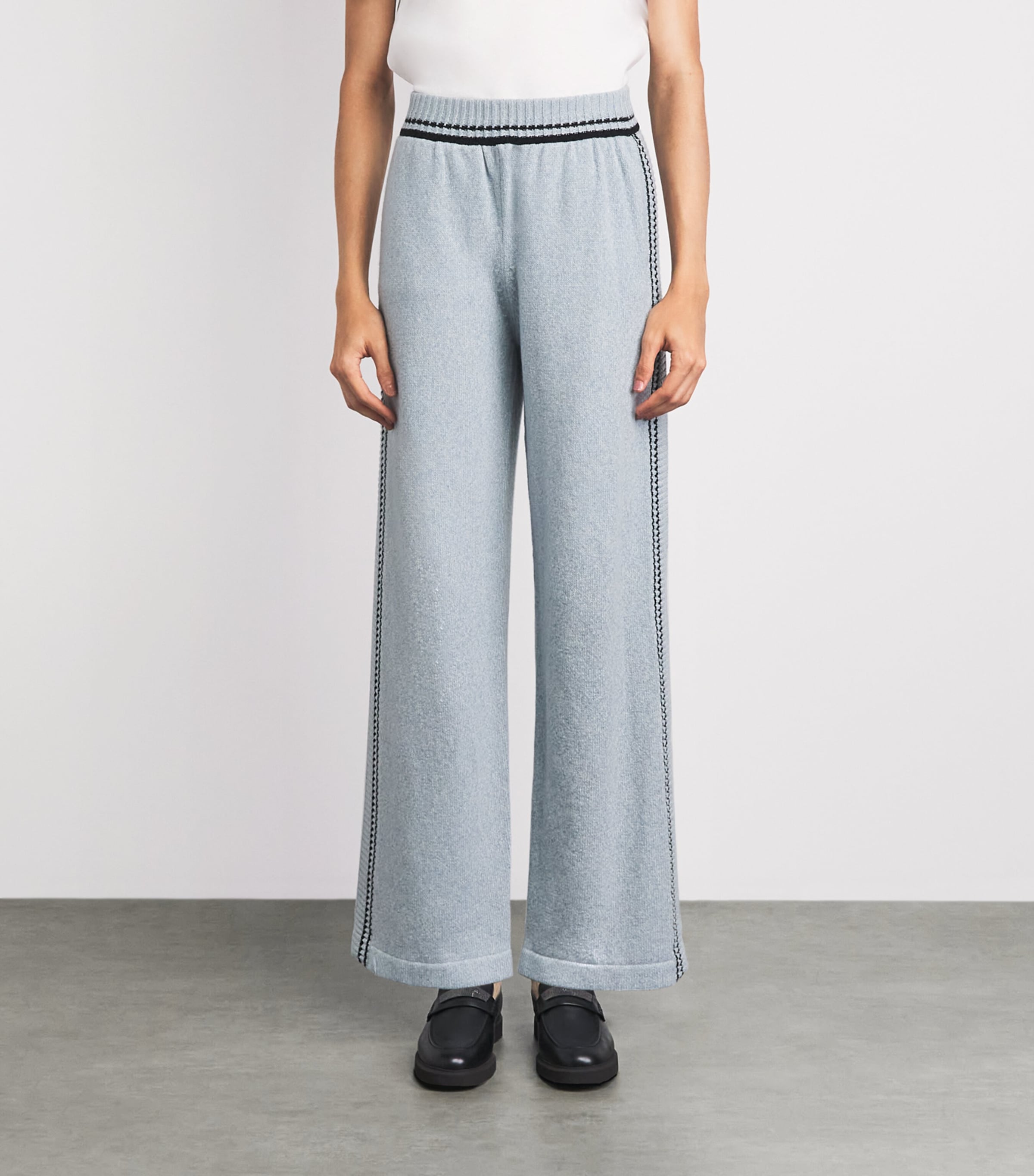 Barrie Womens Mottled Cashmere Wide-Leg Trousers Bbarnblk/bbclclu Image 4