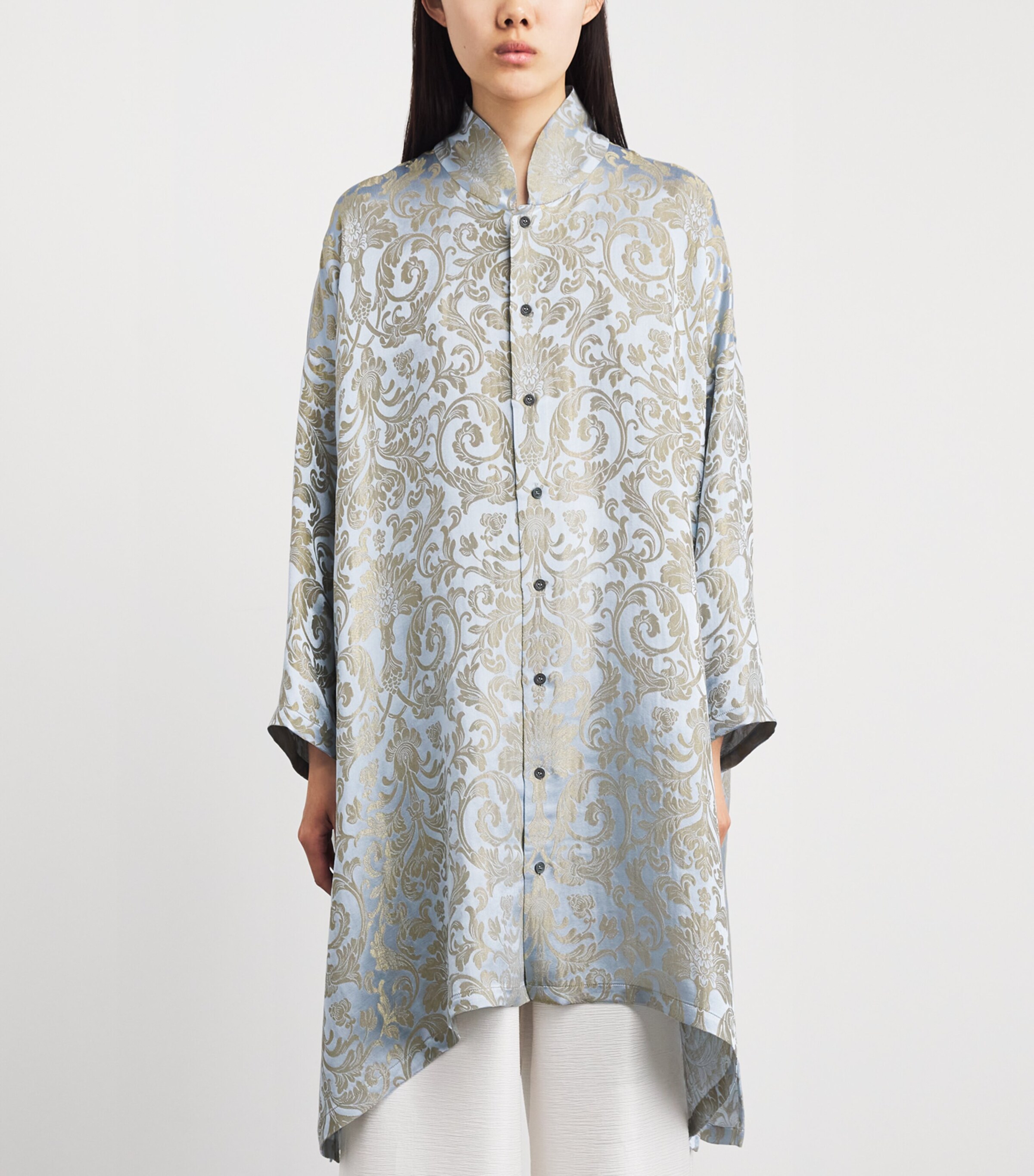 Eskandar Womens Jacquard Wide A-Line Shirt Brgtnbl Image 4