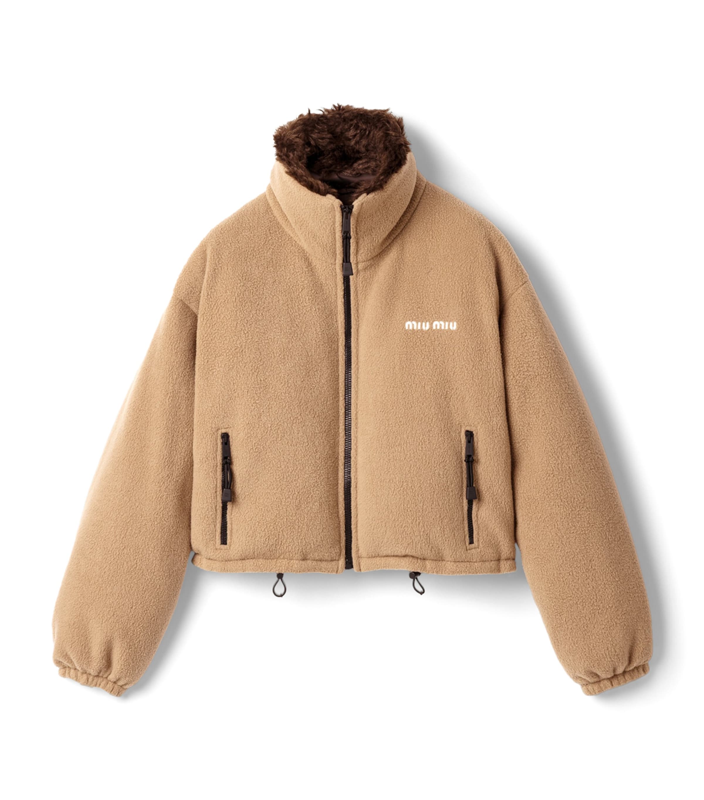 Miu Miu Womens Teddy Funnel-Neck Puffer Jacket Brown Image 1