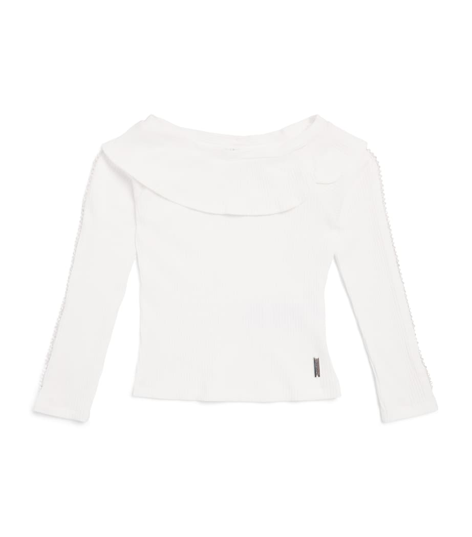 Monnalisa Pearl-Trim Ruffle Sweater (4-12 Years) Panna Image 1
