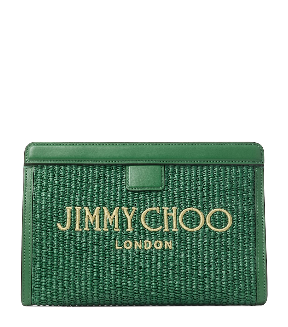 Raffia Leather-Trim Avenue Pouch DARK GREEN/GOLD/LIGH Image 1