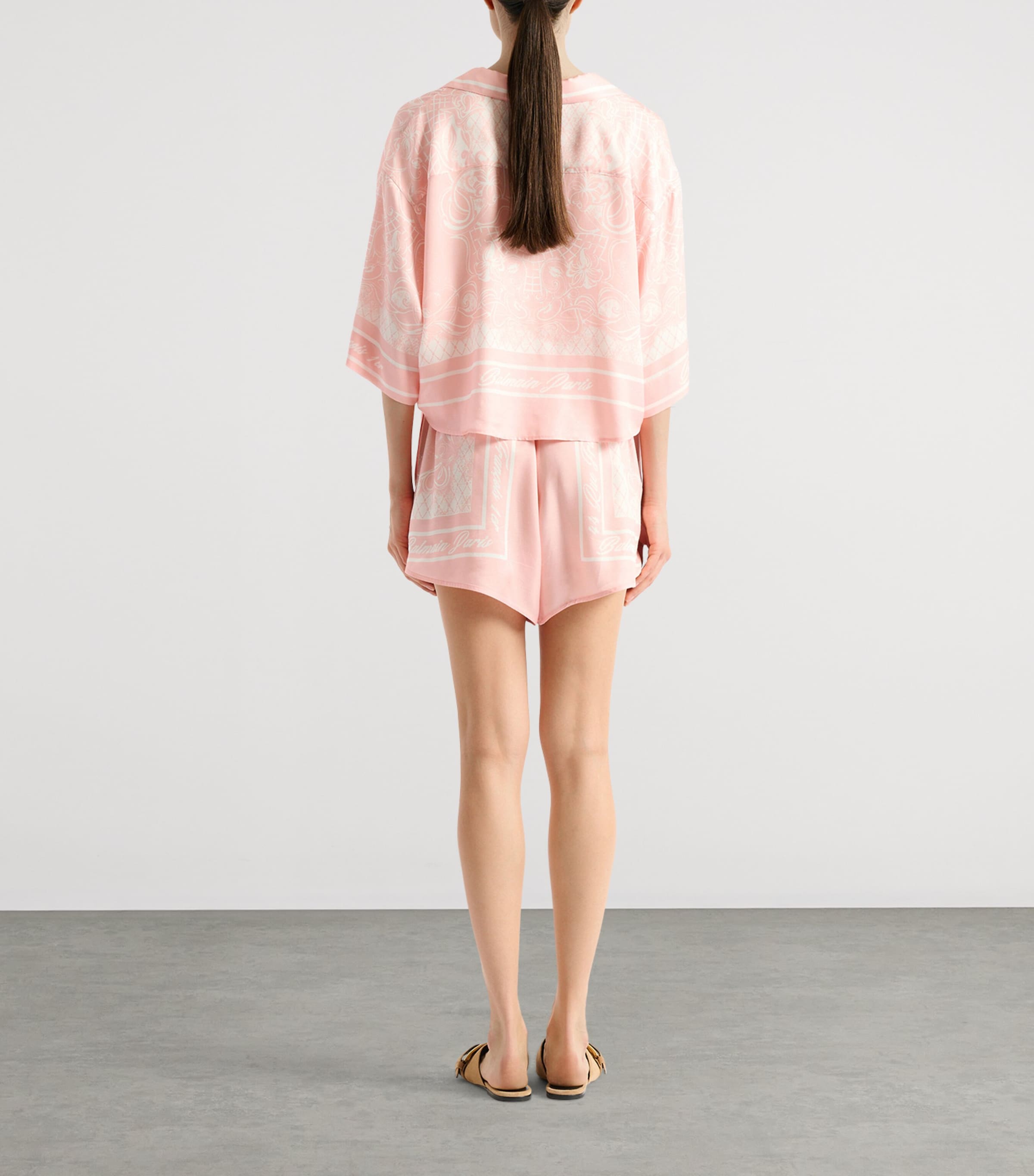 Balmain Womens Satin Foulard Shorts Ojd Rose/blanc Image 5