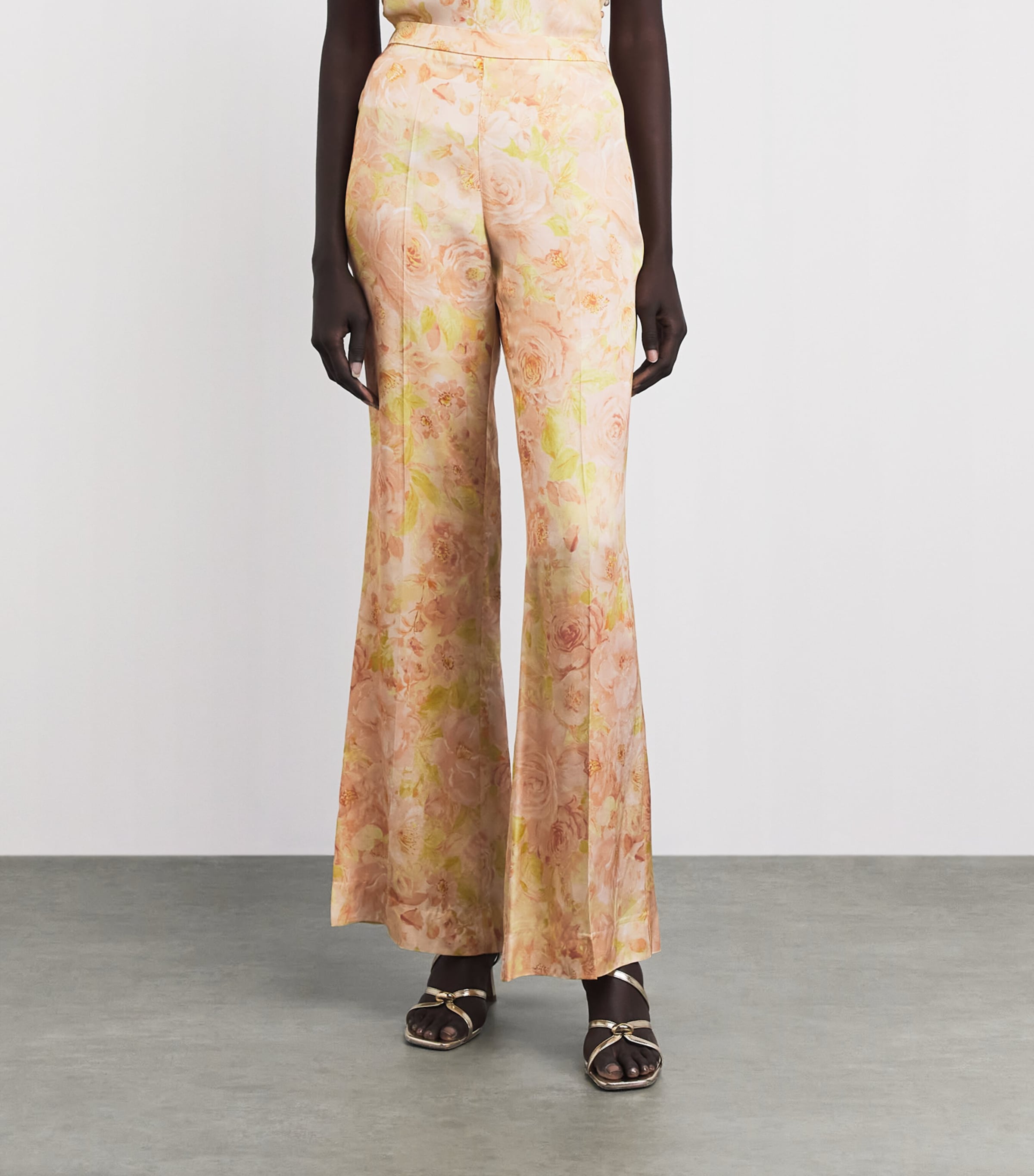 Sandro Paris Womens Satin Floral Wide-Leg Trousers Pink / Green Image 4