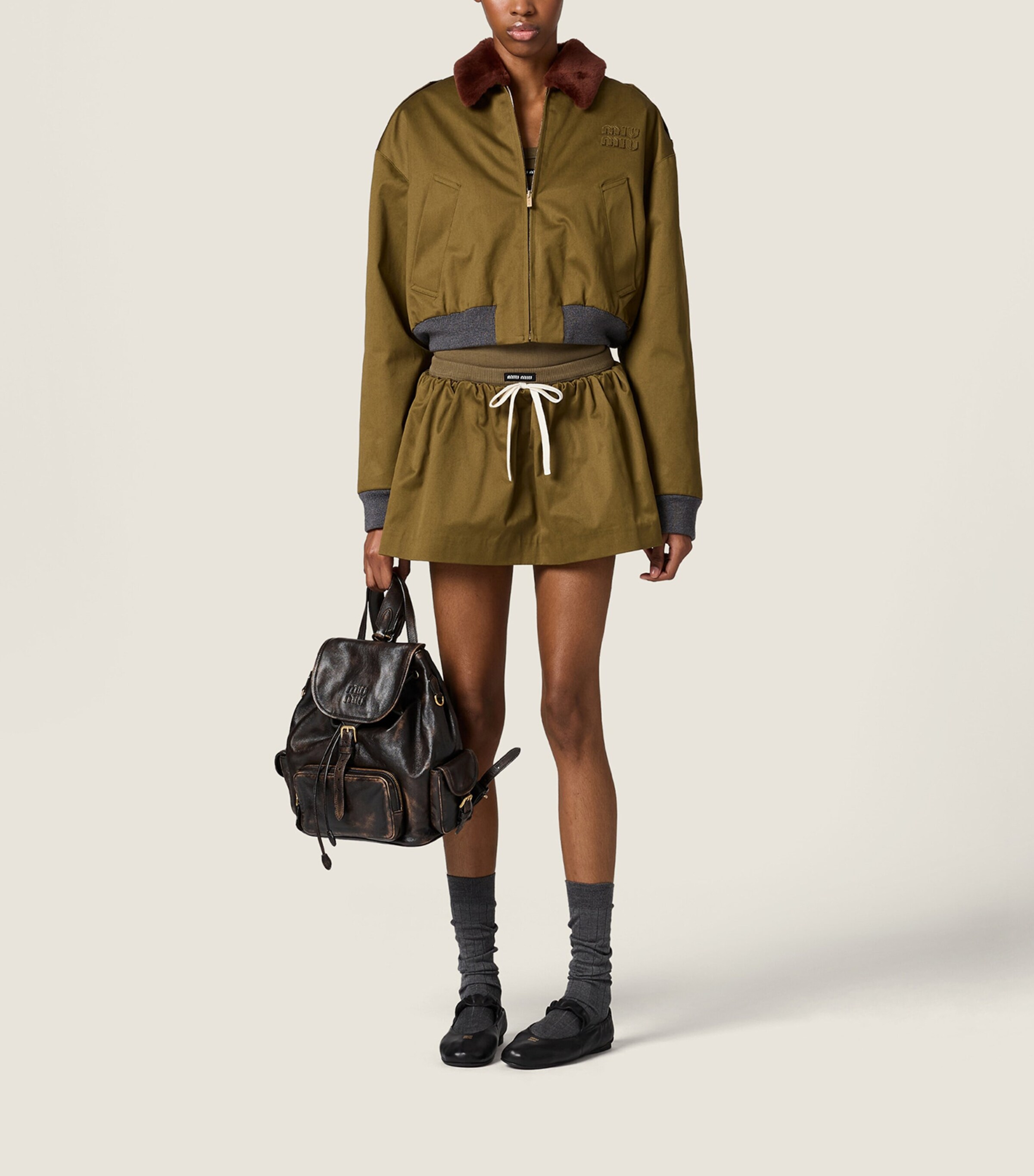 Miu Miu Womens Cotton Satin Flared Mini Skirt Image 2