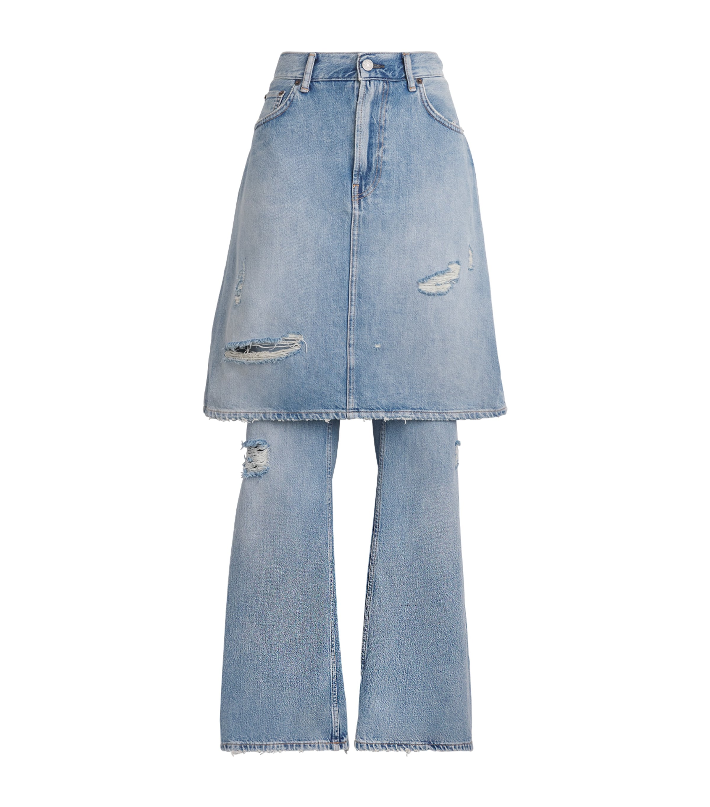 Acne Studios Womens Layered Wide-Leg Mid-Rise Jeans Light Blue Image 1