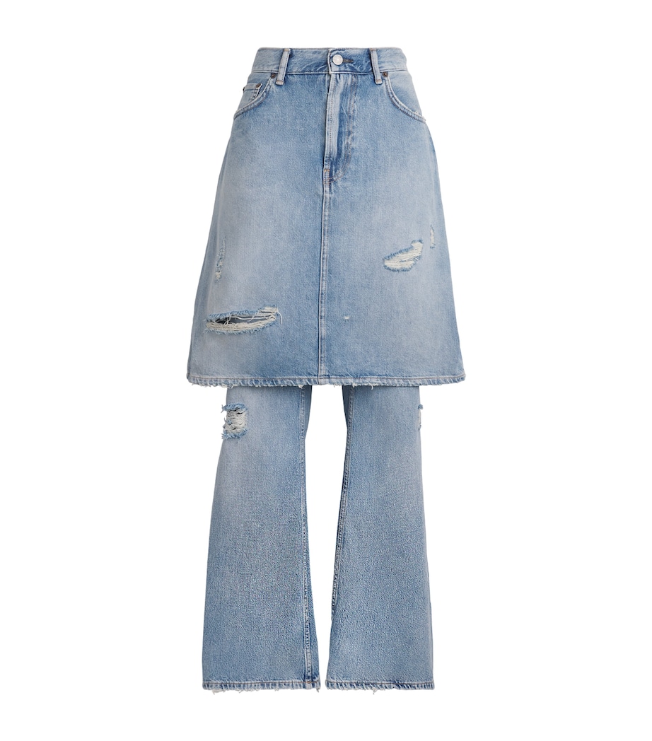 Acne Studios Womens Layered Wide-Leg Mid-Rise Jeans Light Blue Image 1