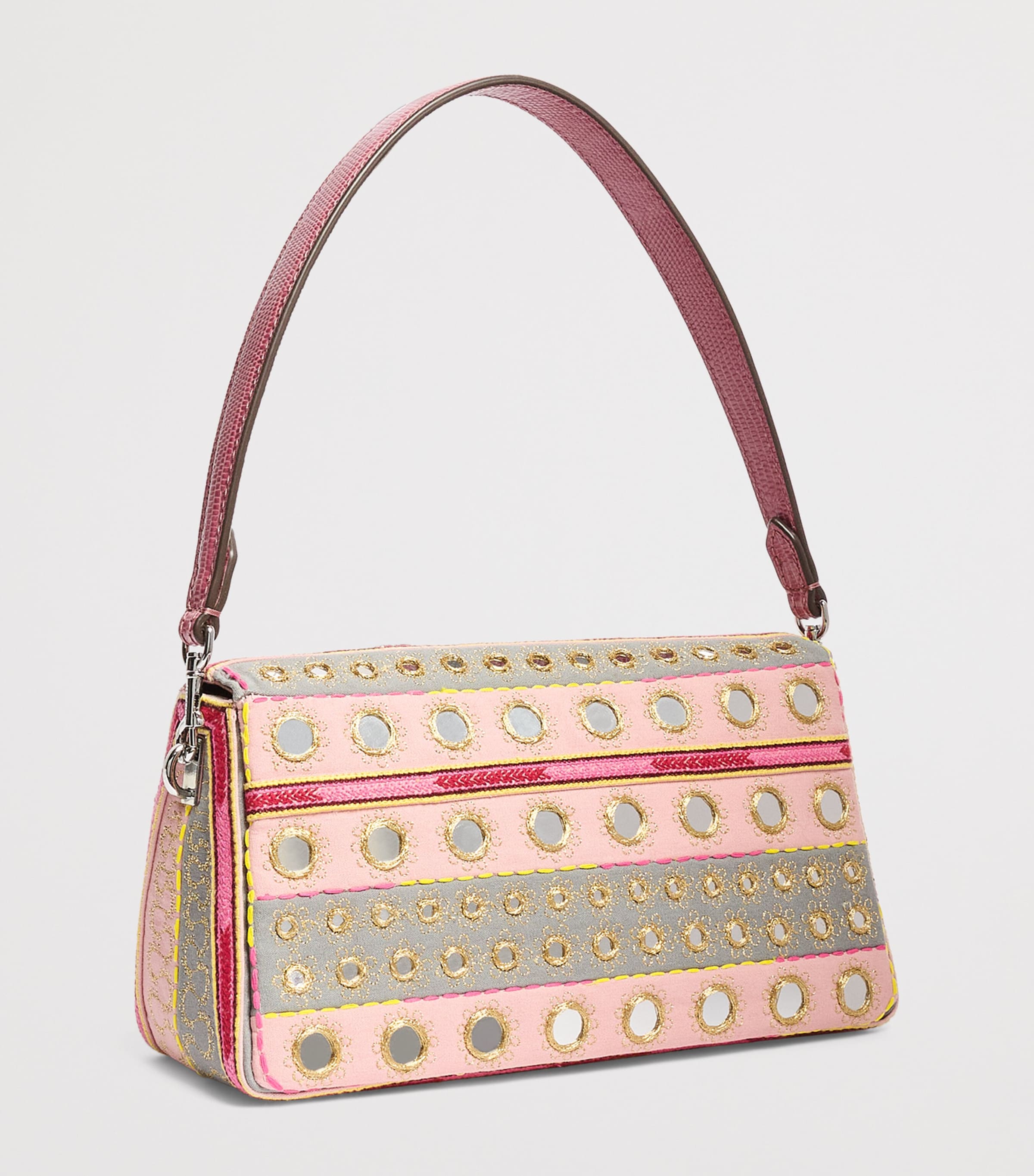 Tory Burch Small Embellished Charlie Shoulder Bag Pink / Gray Image 3