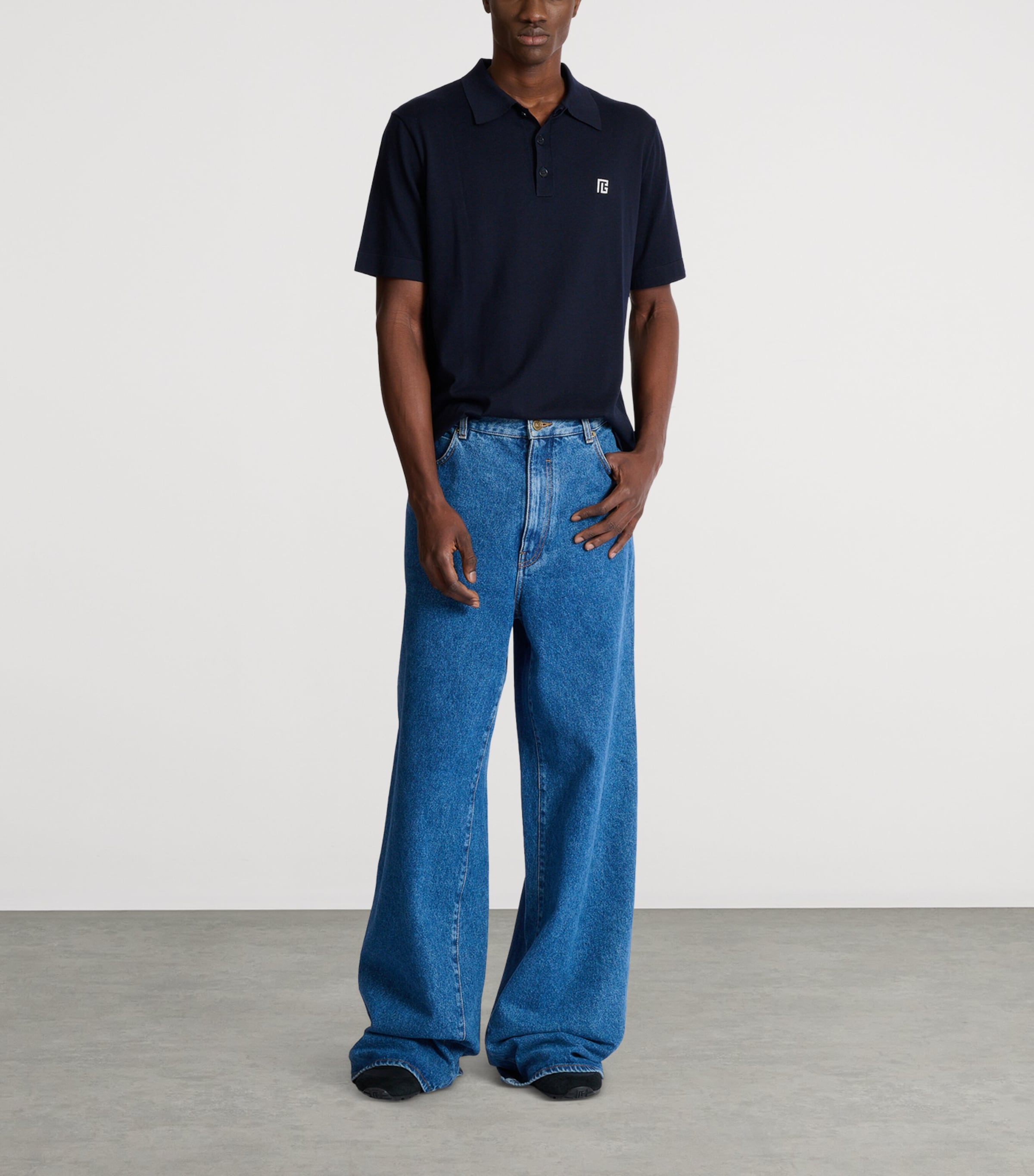 Silk-Cotton Logo Polo Shirt SIV MARINE/BLANC Image 3