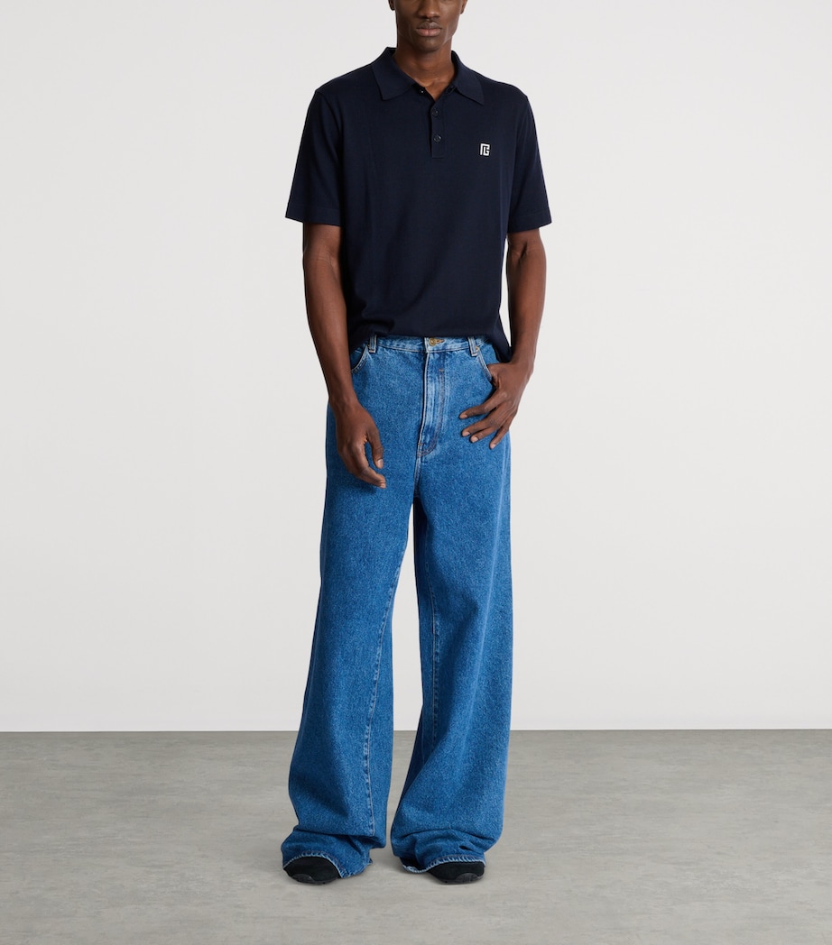 Silk-Cotton Logo Polo Shirt SIV MARINE/BLANC Image 3