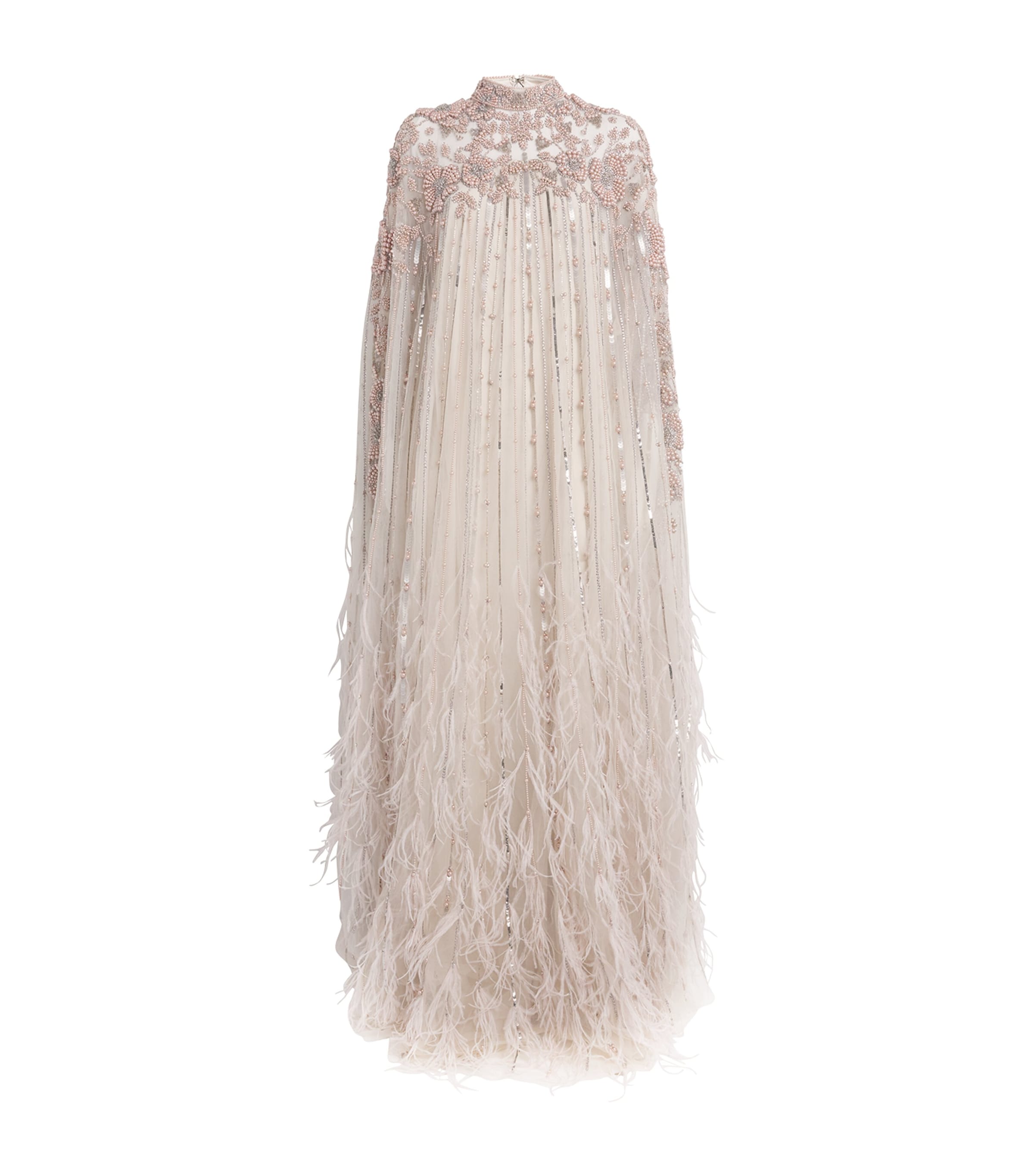 Pamella Roland Tulle Embroidered Kaftan Gown