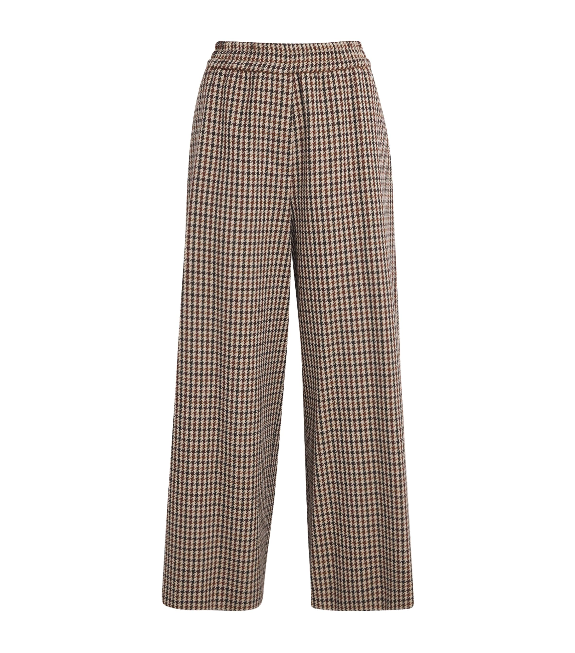 Weekend Max Mara Virgin Wool-cotton Houndstooth Trousers In Brown