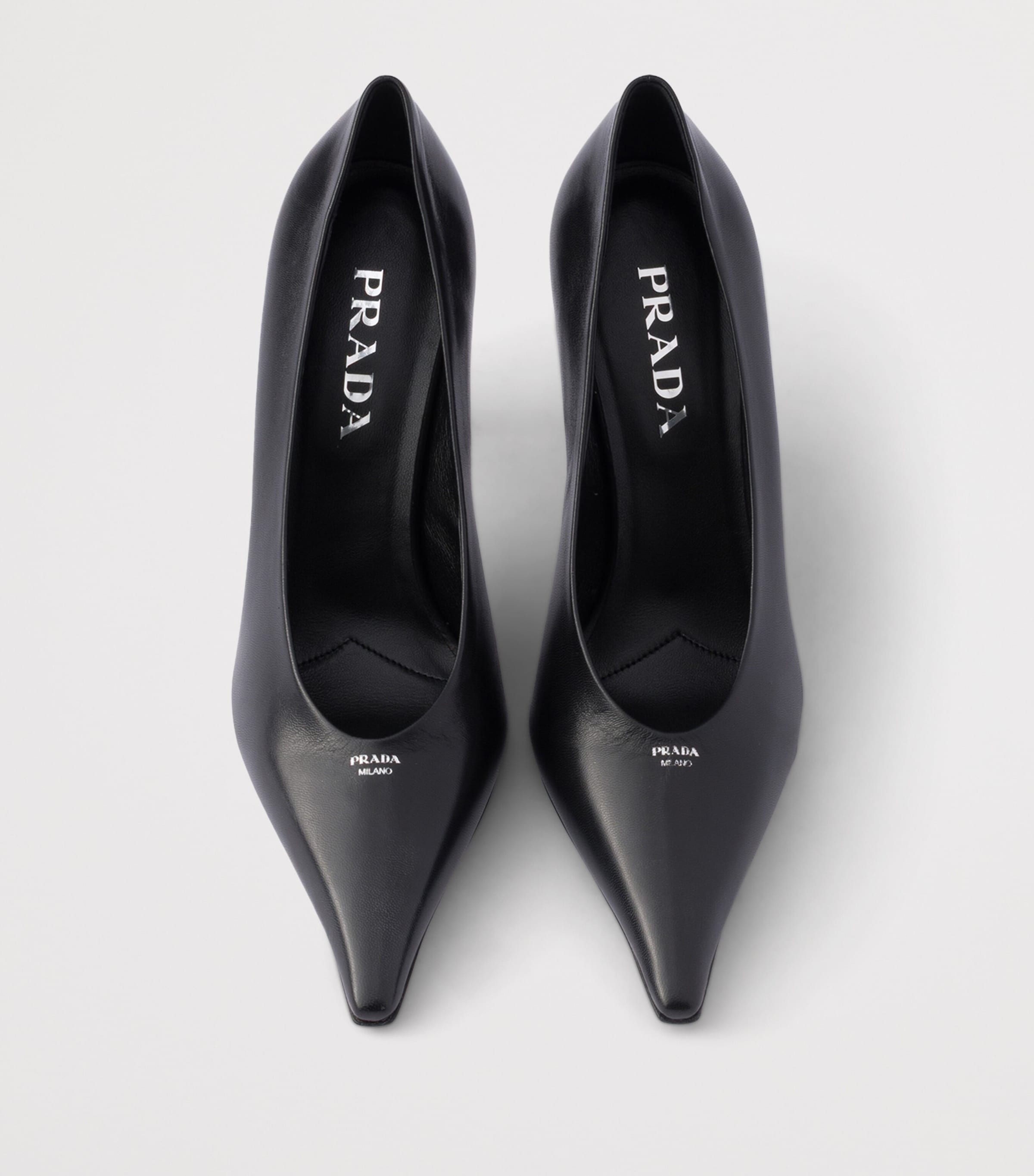 Prada Leather Logo Pointed Pumps 90 Black Image 4
