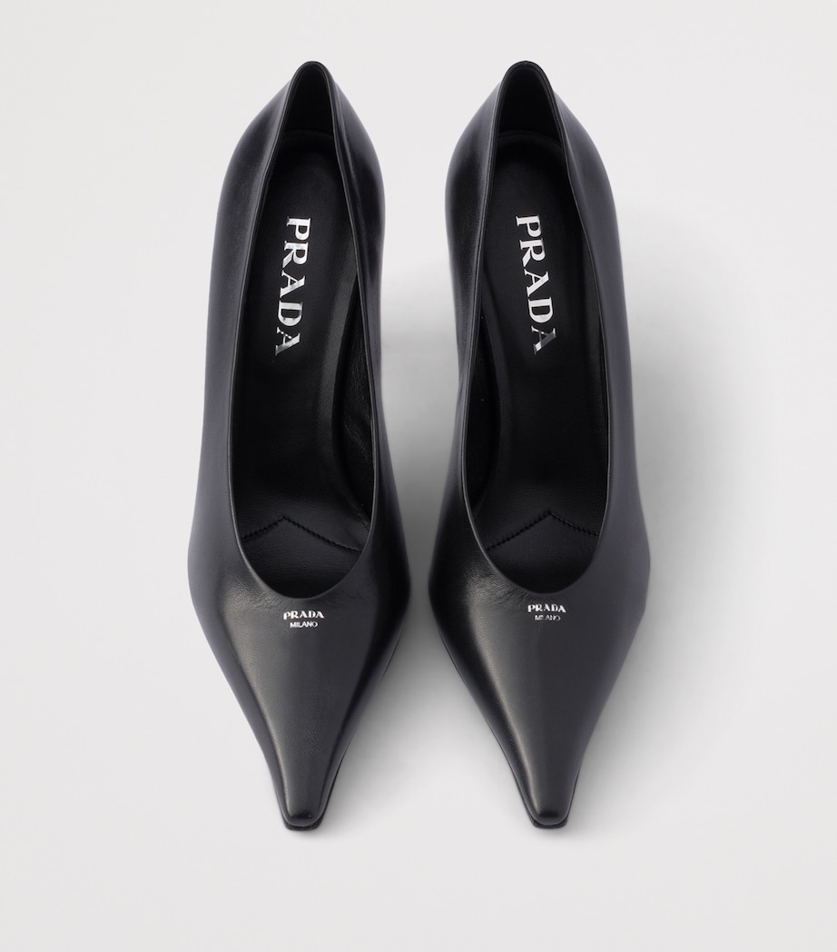 Prada Leather Logo Pointed Pumps 90 Black Image 4