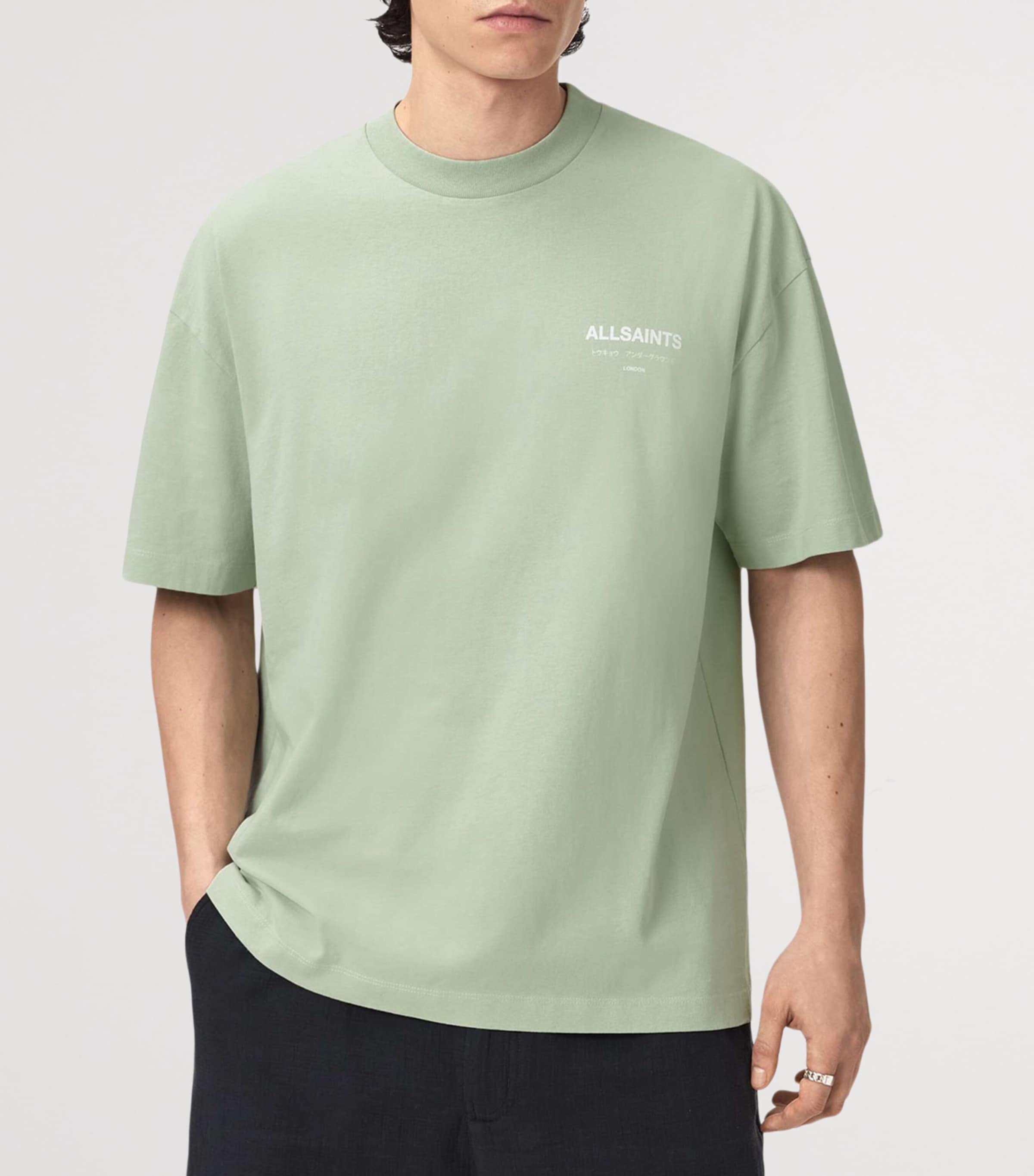 AllSaints Mens Organic Cotton Underground T-Shirt Celadon Green Image 3