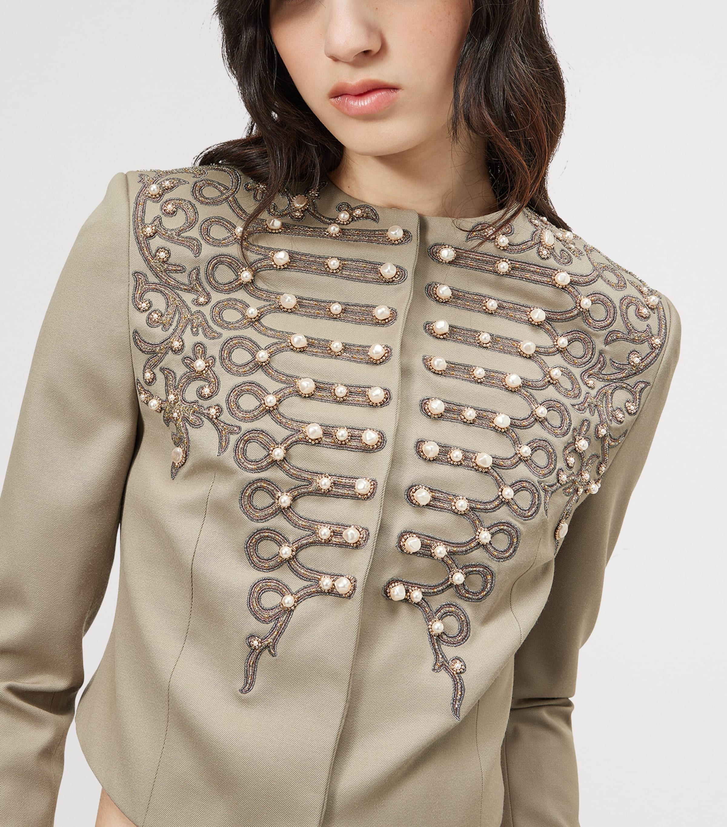 McQueen Womens Wool Beaded Cropped Jacket Image 6