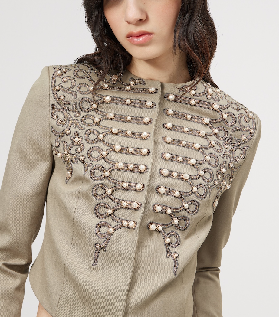 McQueen Womens Wool Beaded Cropped Jacket Image 6