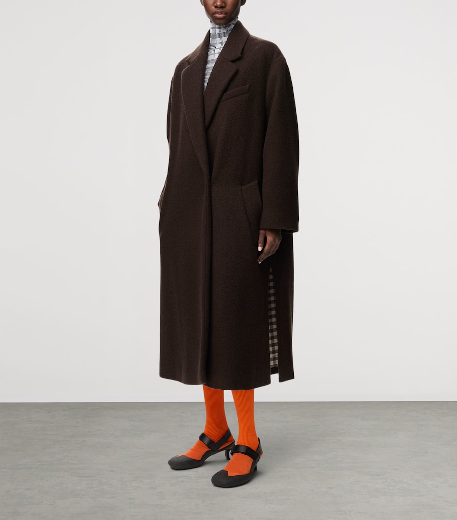LOEWE Womens Cashmere Gingham-Lined Coat Brown Image 2
