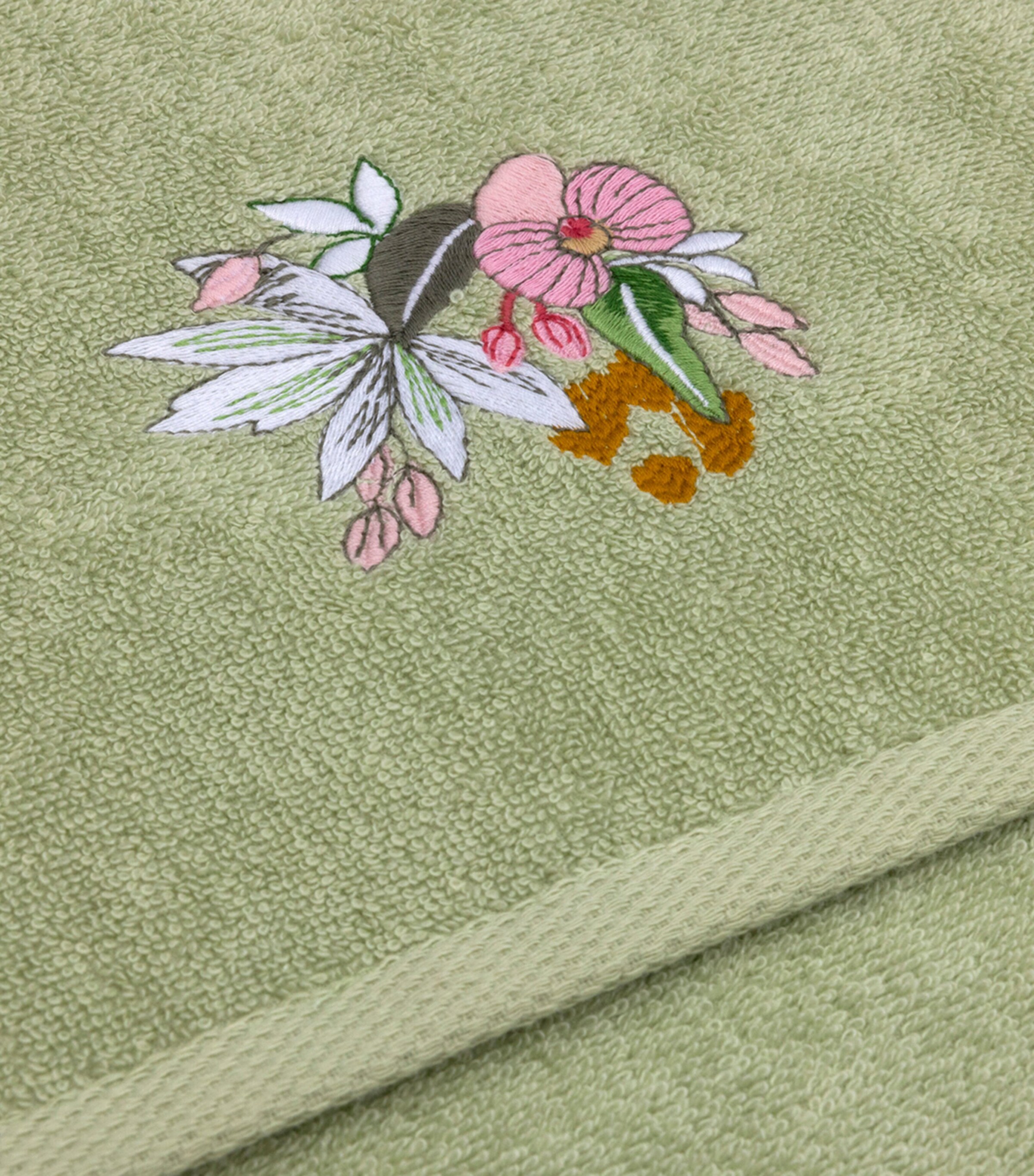 Embroidered Orchidee Guest Towel (45cm x 70cm) GREEN Image 4