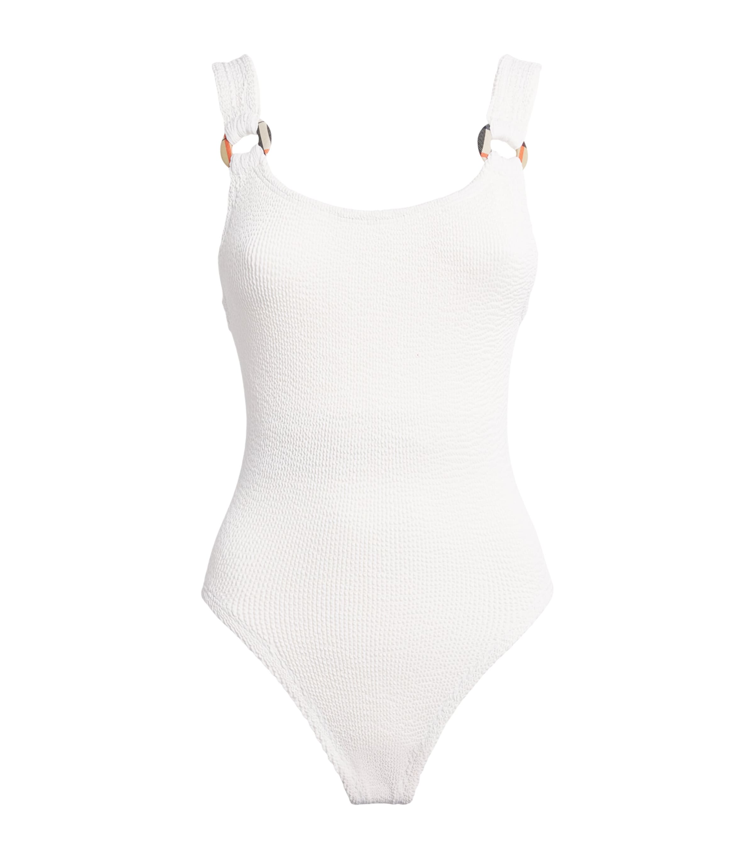 Burberry x Hunza G Womens x Burberry Check-Trim Domino Swimsuit White Image 1