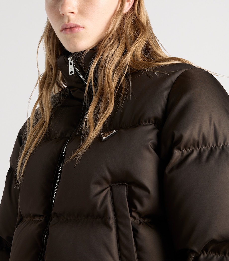 Prada Womens Re-Nylon Cropped Down Jacket Brown Image 4