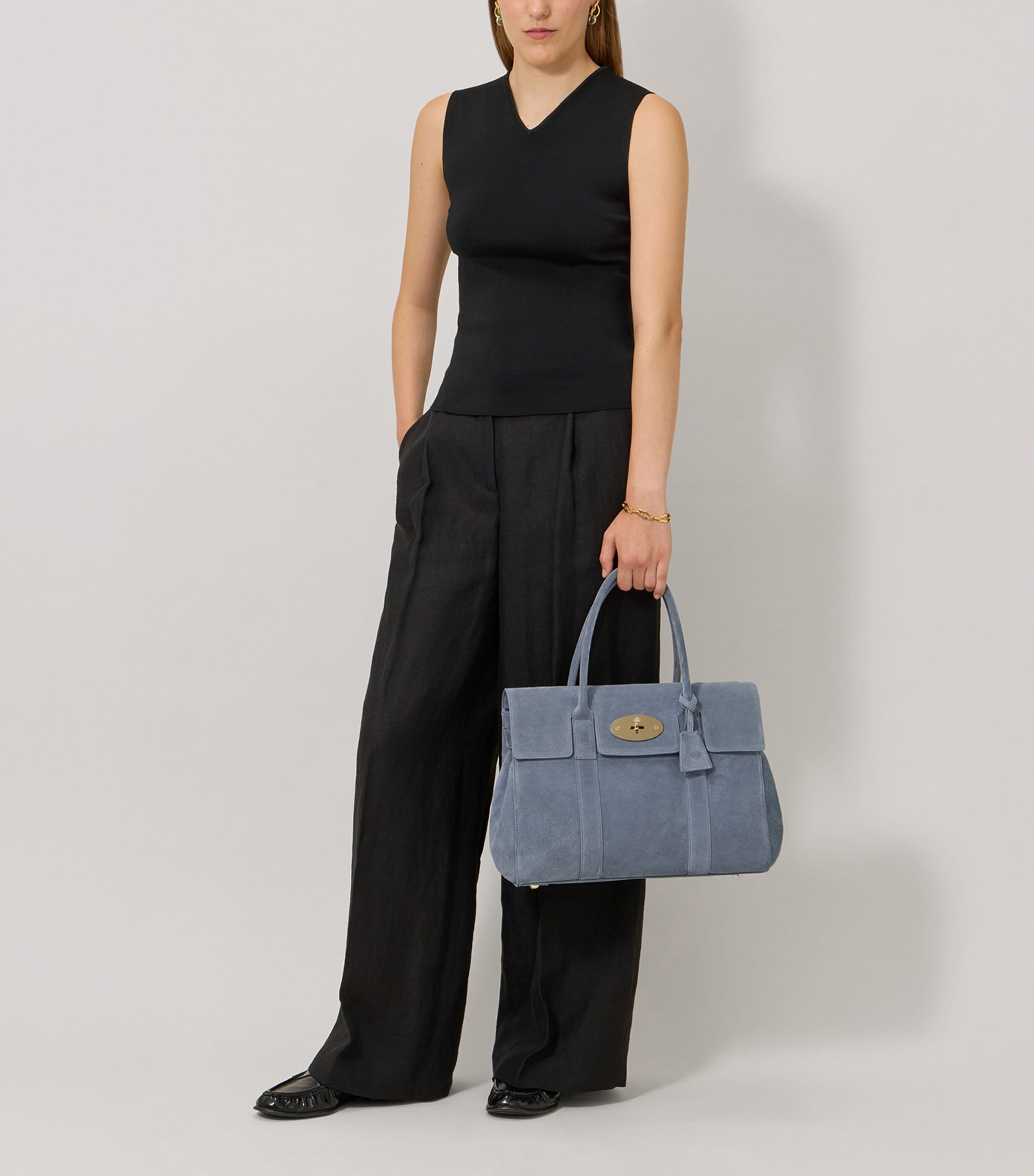 Mulberry Suede Bayswater Top-Handle Bag Foggy Grey Image 2