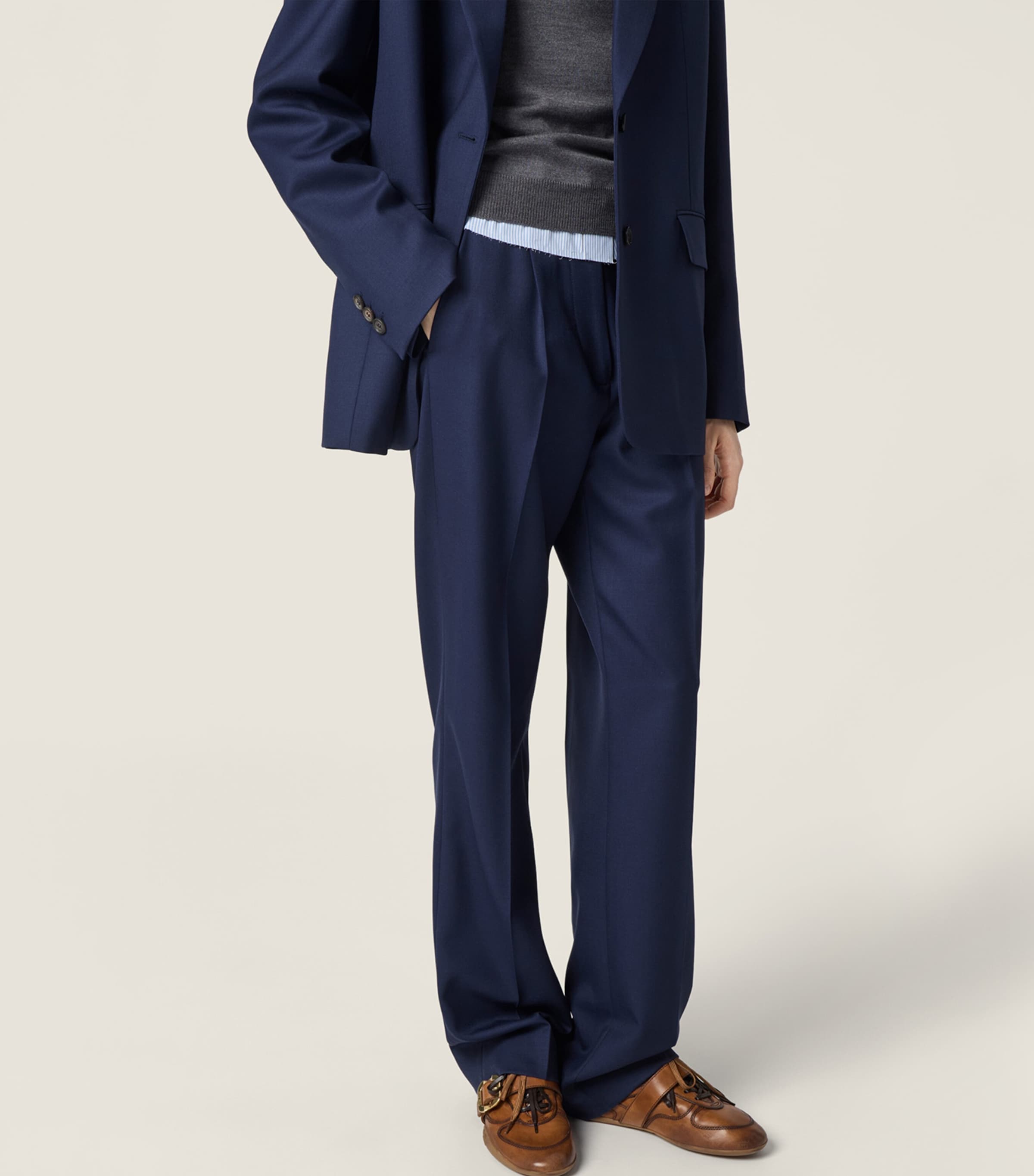Miu Miu Womens Fleece Wool Straight Trousers Blue Image 5