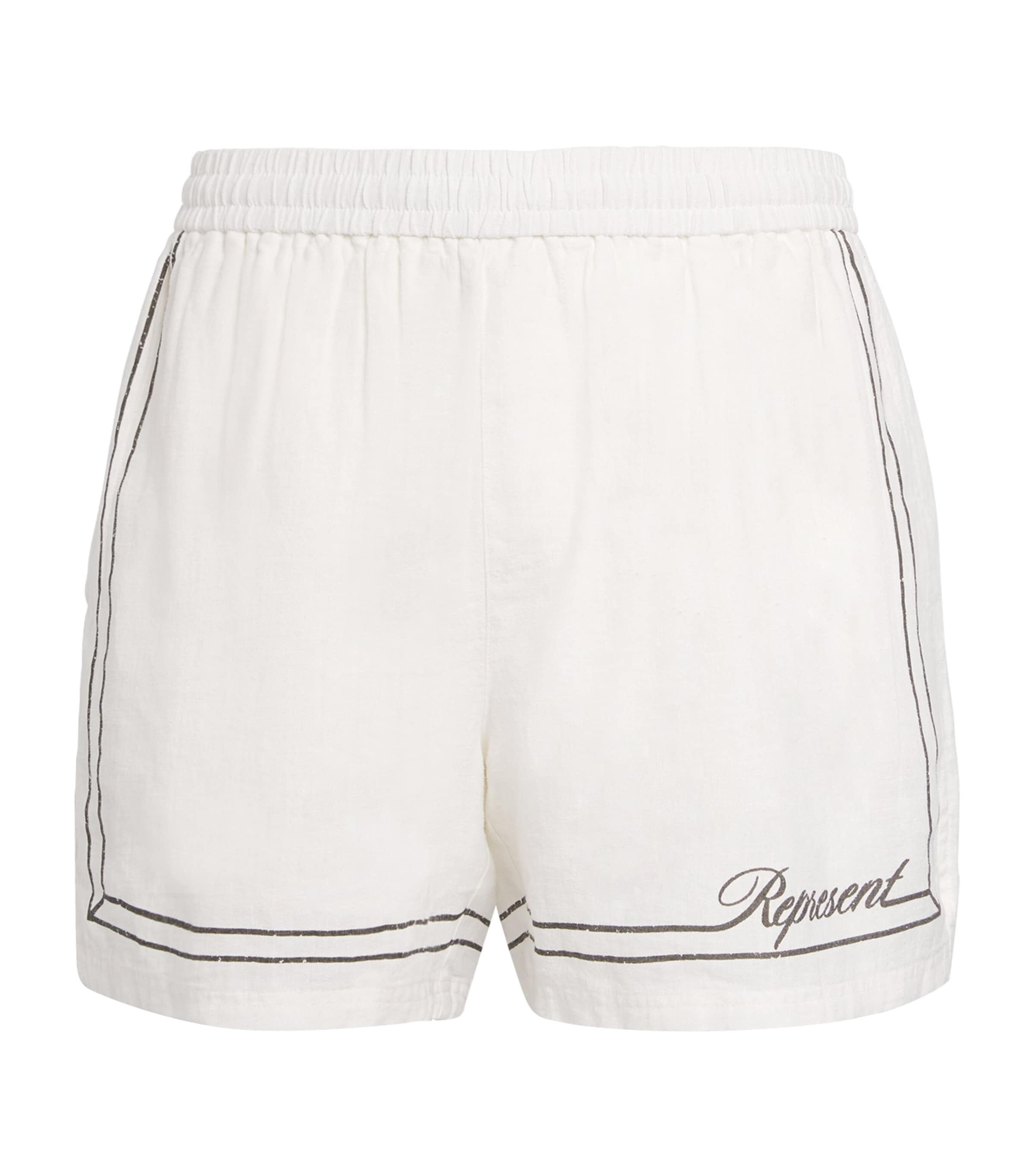 Represent Mens Whisper White Border-print Relaxed-fit Cotton Shorts In White