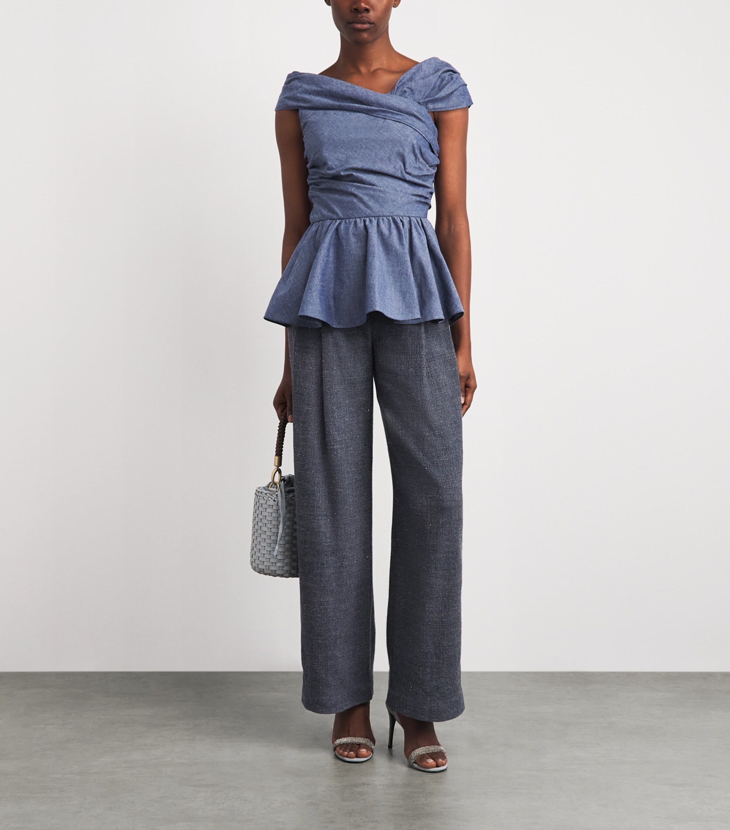 Eleventy Womens Wool-Linen-Blend Straight Trousers Blu Image 2