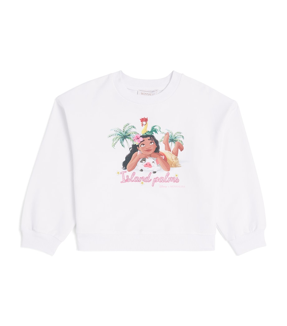 Monnalisa x Disney Stretch-Cotton Moana Sweatshirt (2-12 Years) Bianco Image 1
