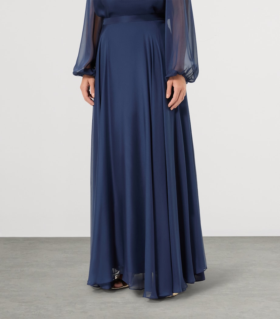Marina Rinaldi Womens Silk Chiffon Maxi Skirt Navy Image 3