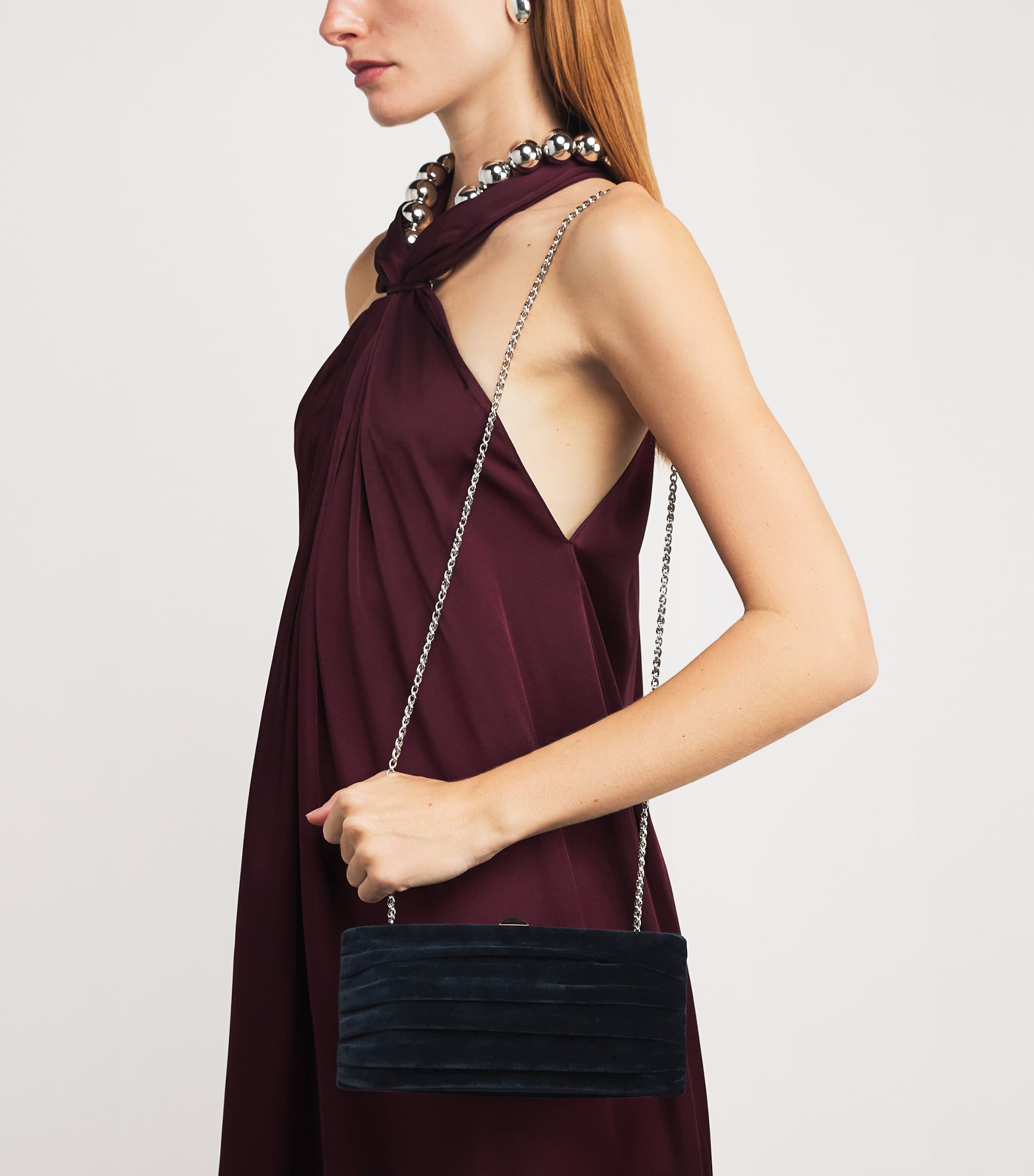 Velvet Plissé Clutch Bag 0301 NAVY Image 5