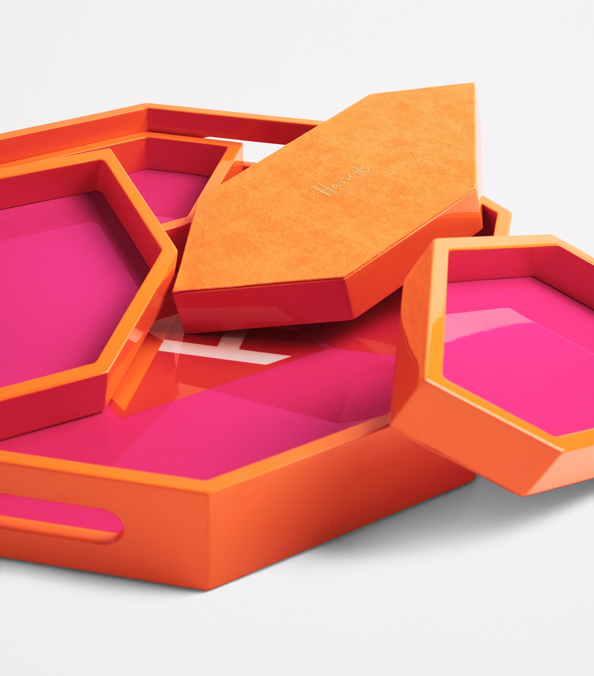 Lacquered Wood Logo Geometric Tray (38cm x 42cm) PINK Image 4