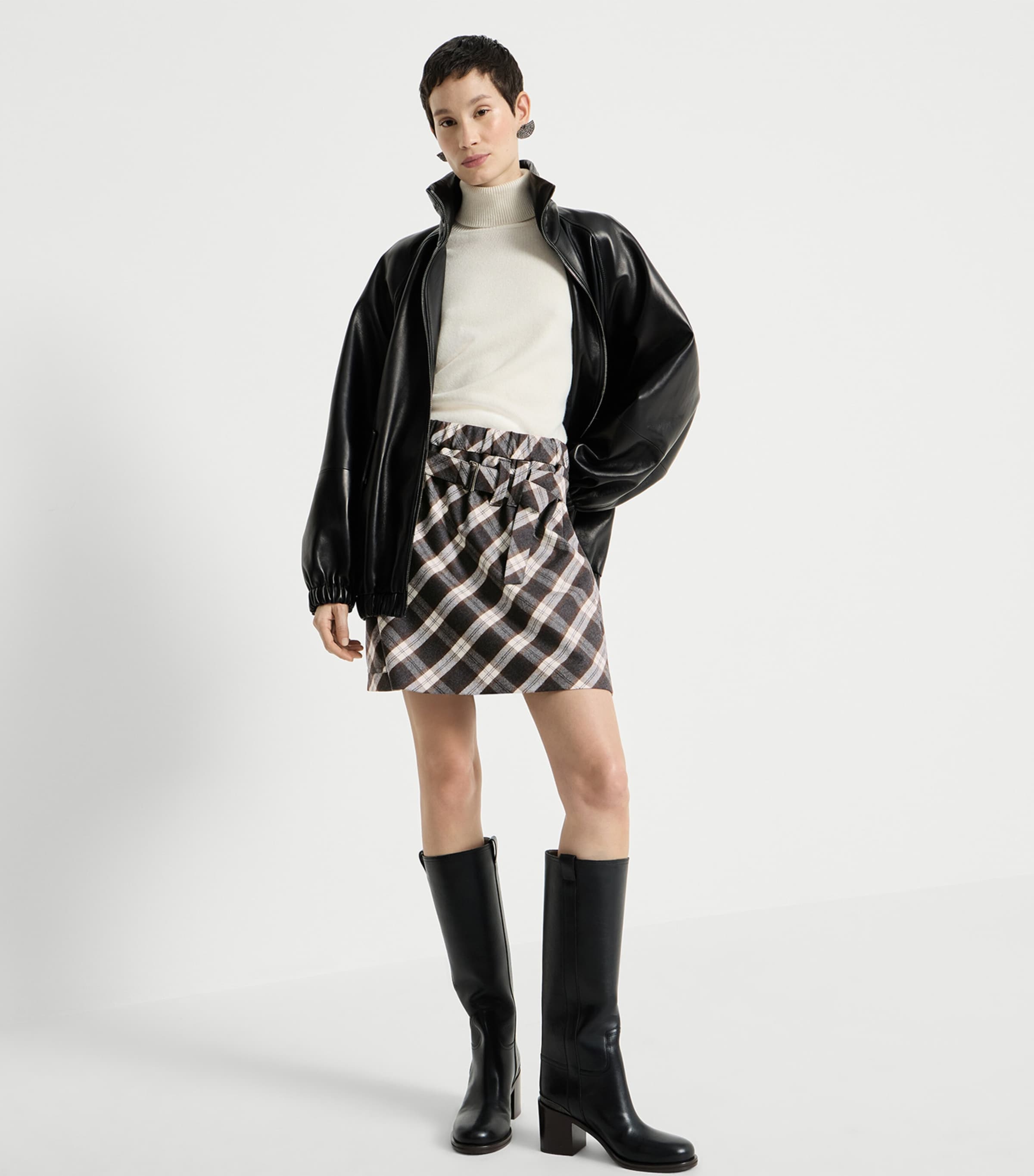 Brunello Cucinelli Womens Virgin Wool-Blend Check Mini Skirt Image 4