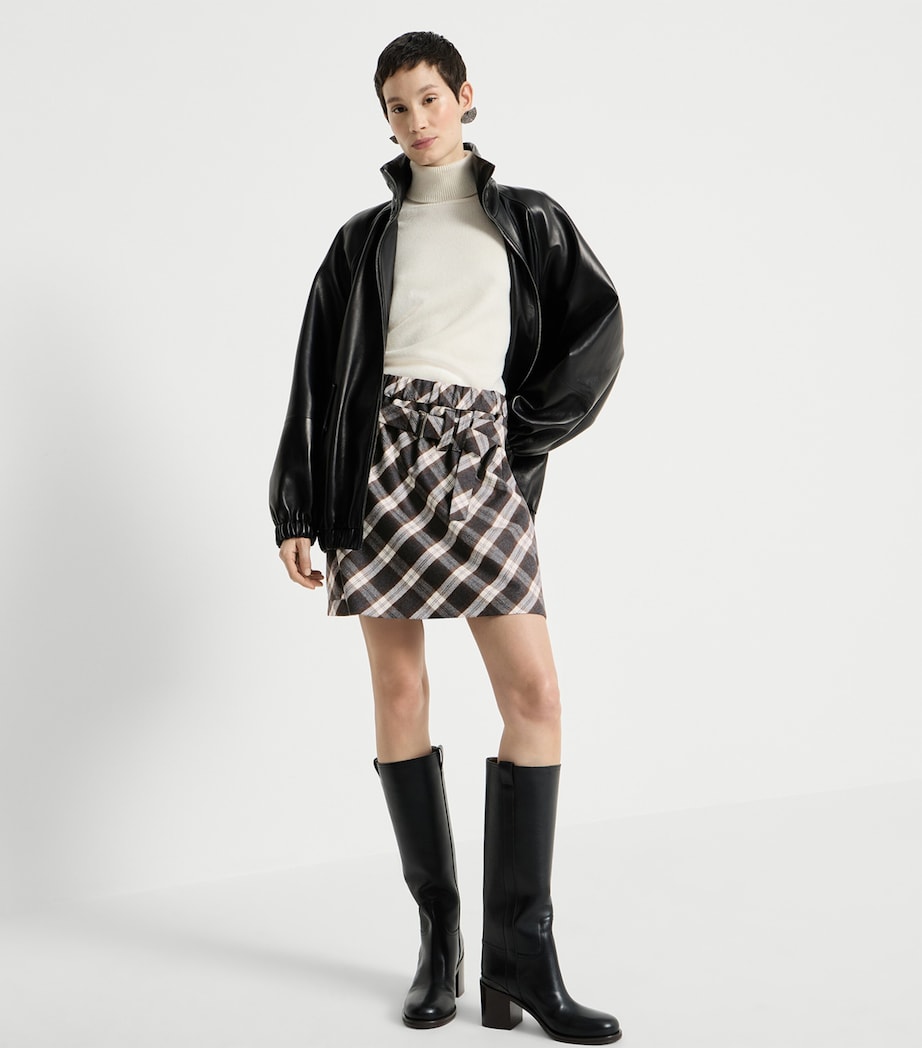 Brunello Cucinelli Womens Virgin Wool-Blend Check Mini Skirt Image 4