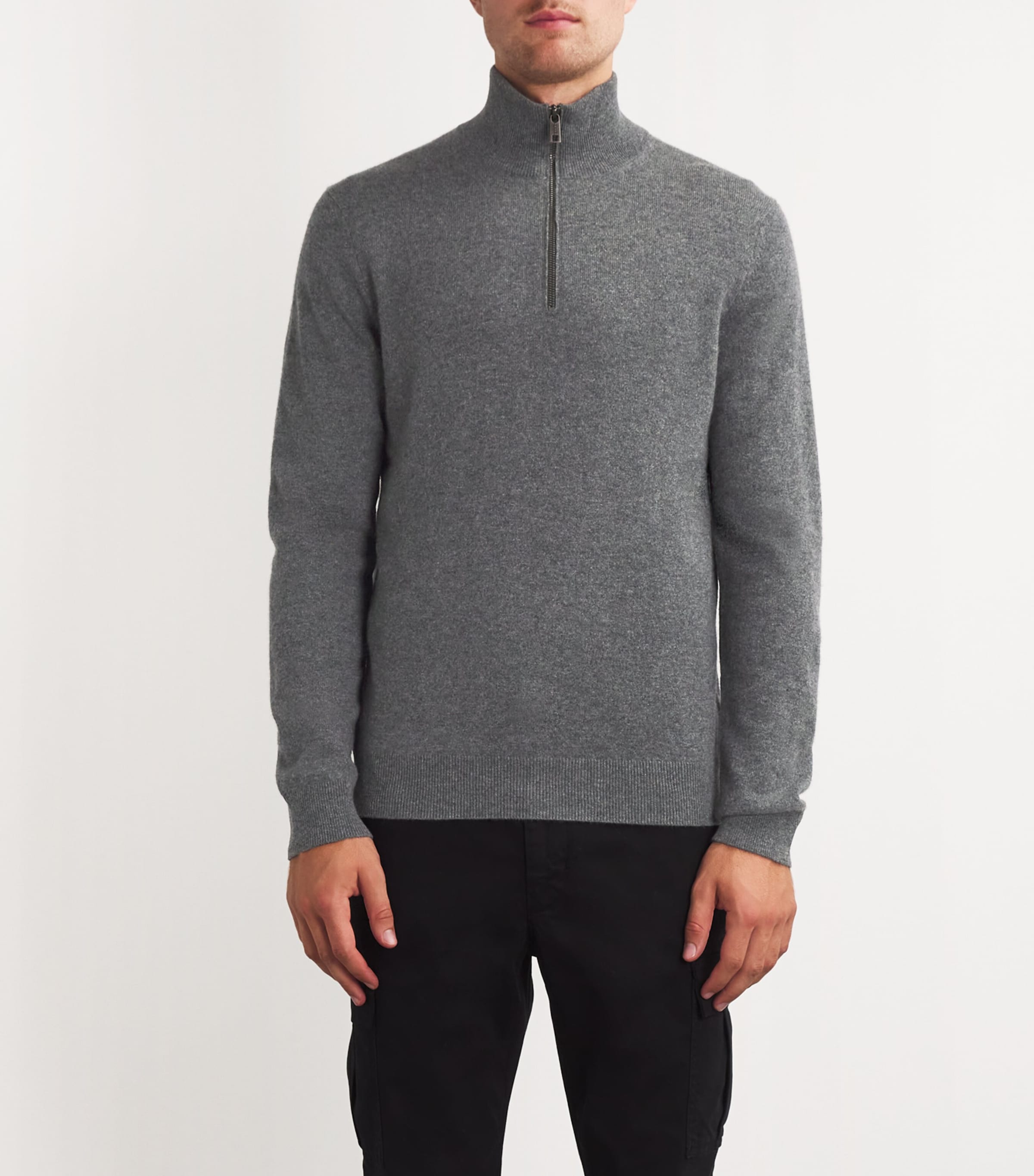 Falke Mens Cashmere Zipped Sweater Drk Gry Heather Image 3
