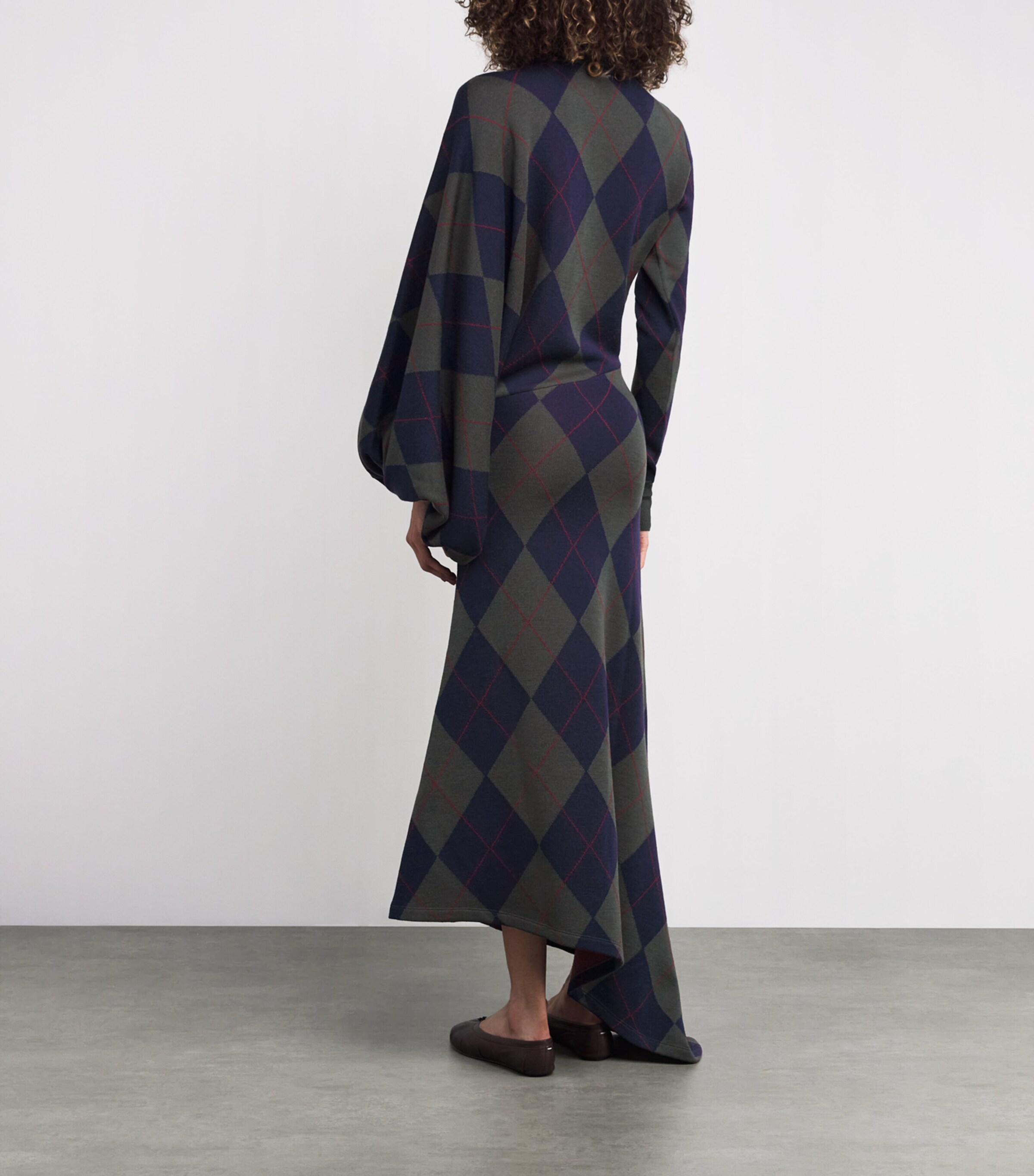 A.W.A.K.E. Mode Womens Merino Wool Argyle Maxi Dress Navy / Green Image 3