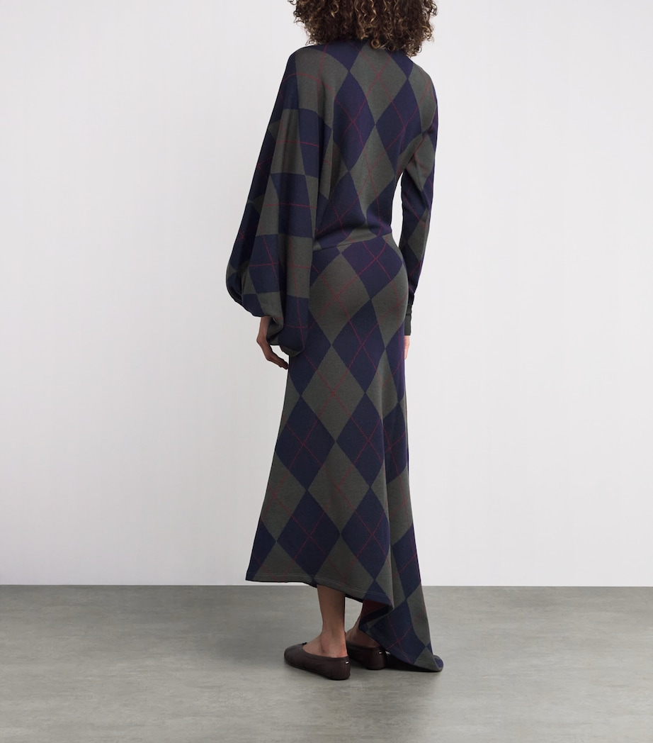 Merino Wool Argyle Maxi Dress NAVY / GREEN Image 3
