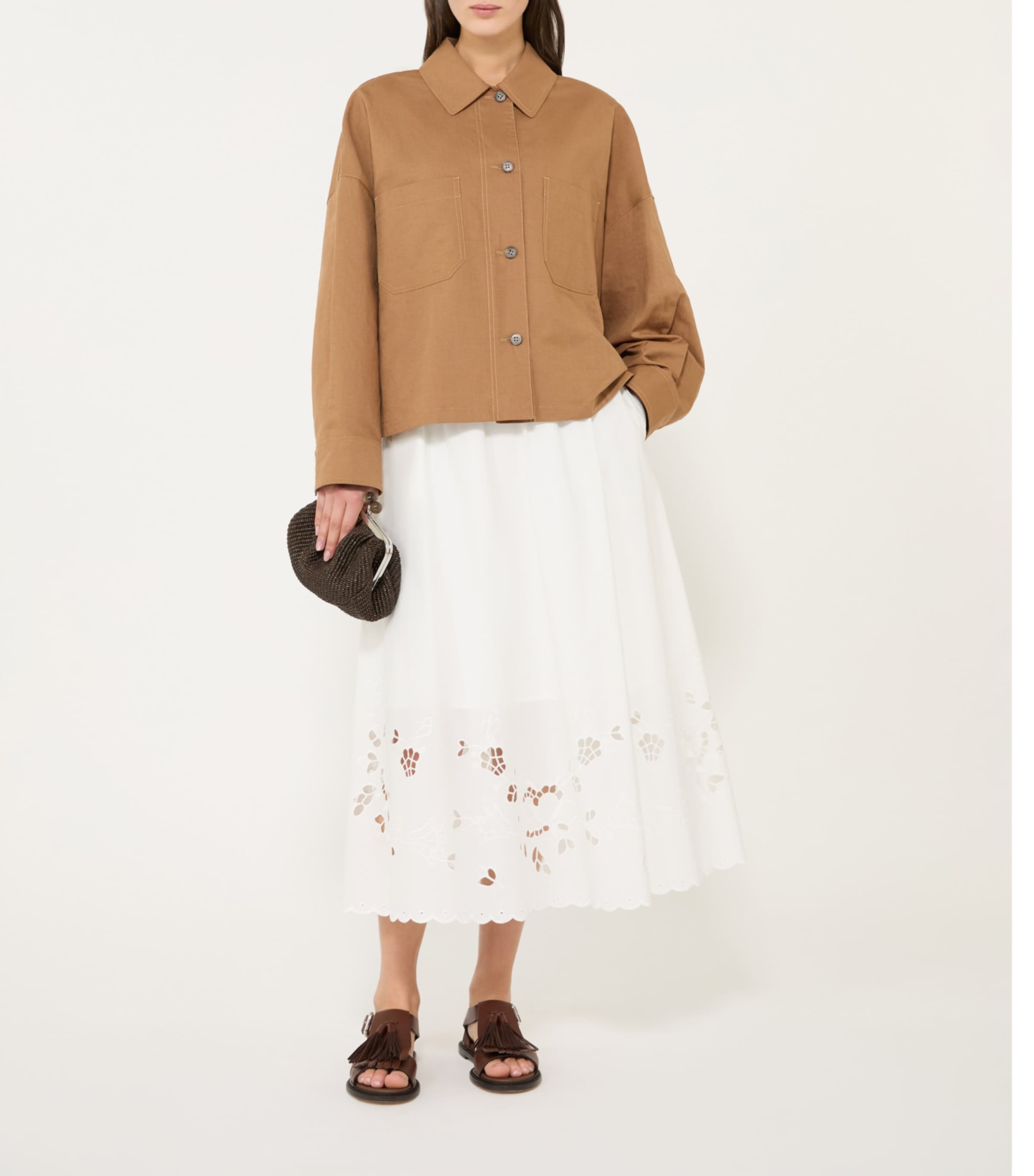 Weekend Max Mara Womens Cotton Cut-Out Midi Skirt White Image 4