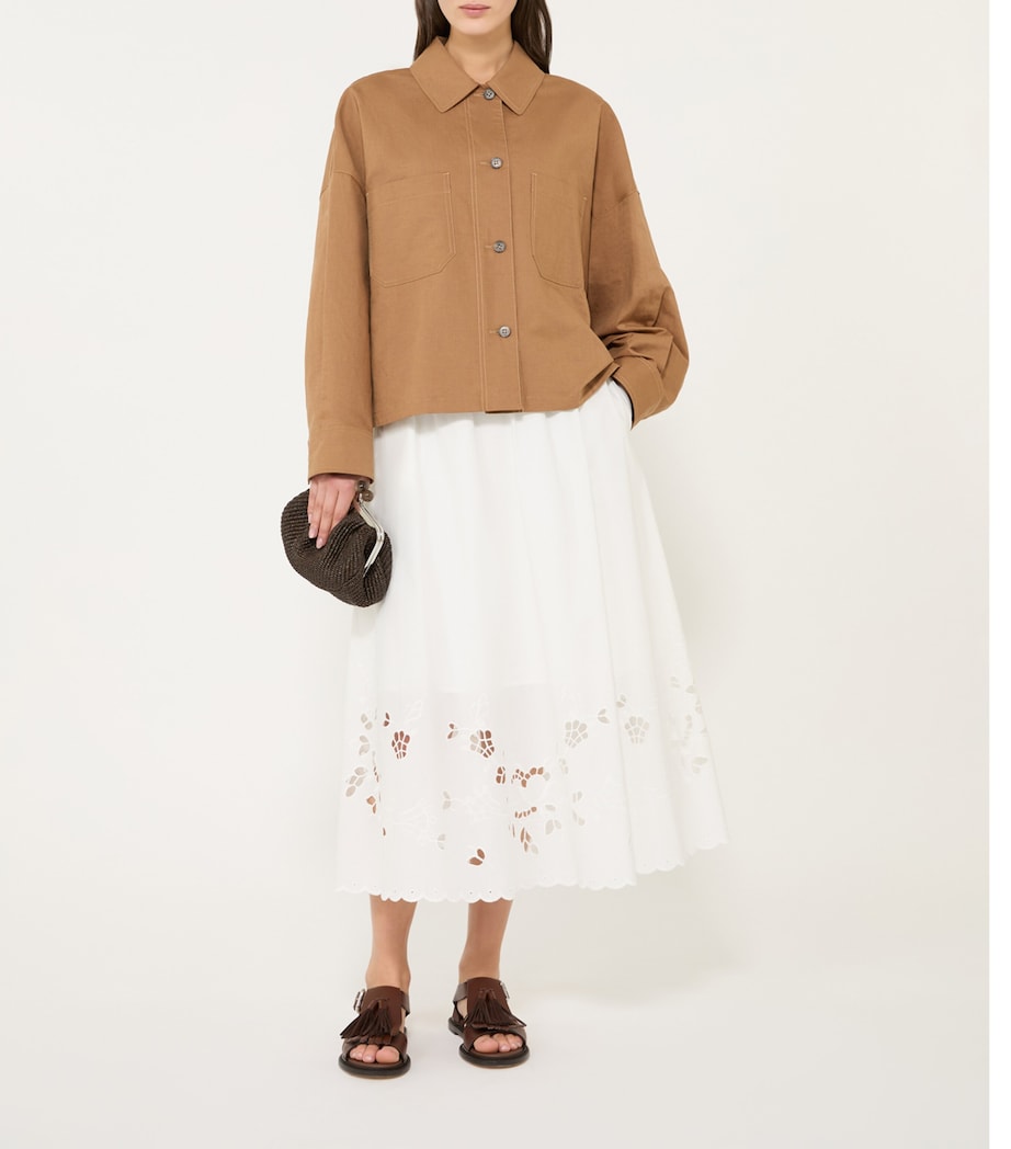 Weekend Max Mara Womens Cotton Cut-Out Midi Skirt White Image 4