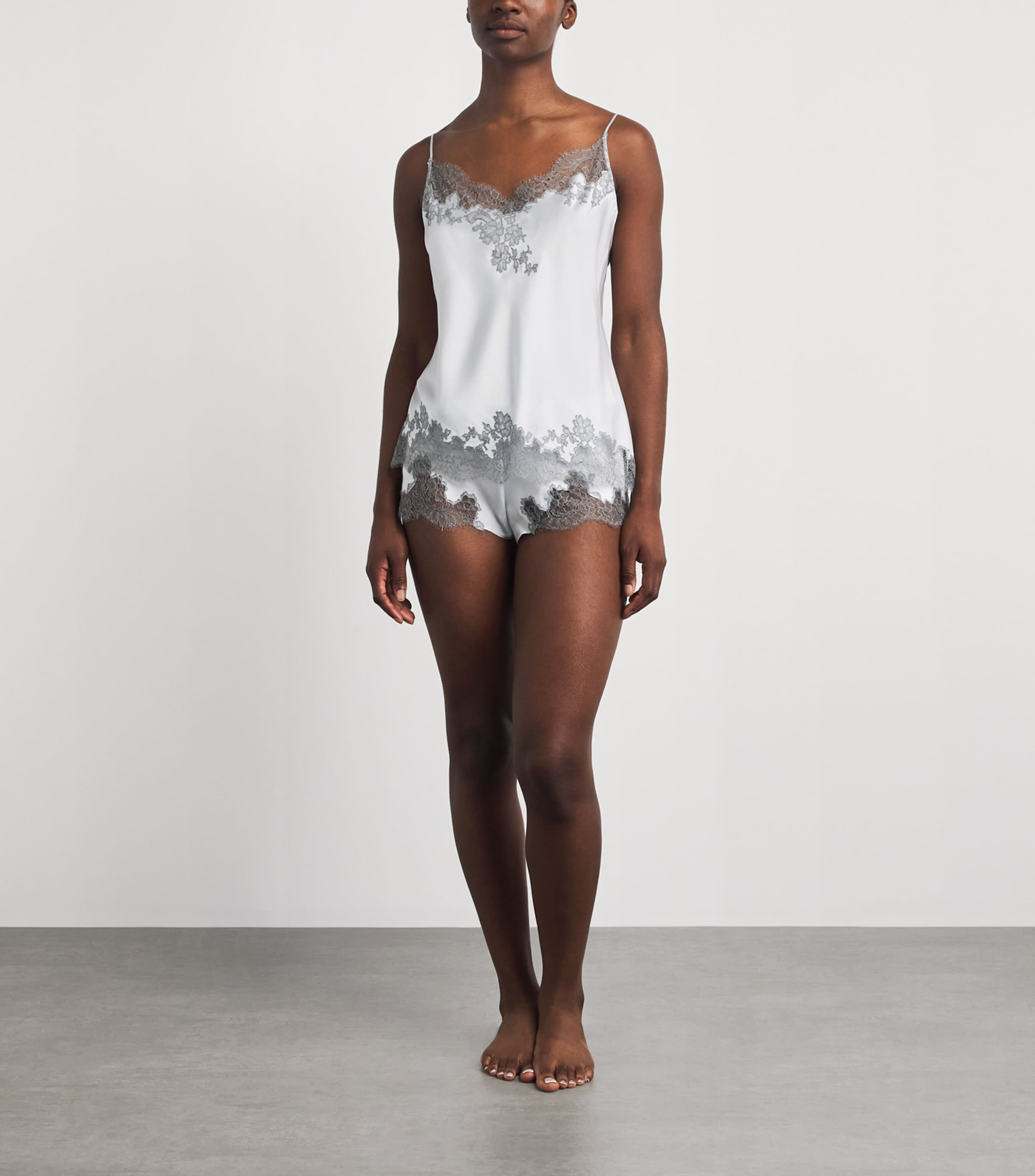 Carine Gilson Womens Silk Cérès Lace Camisole Silvergrey Image 2