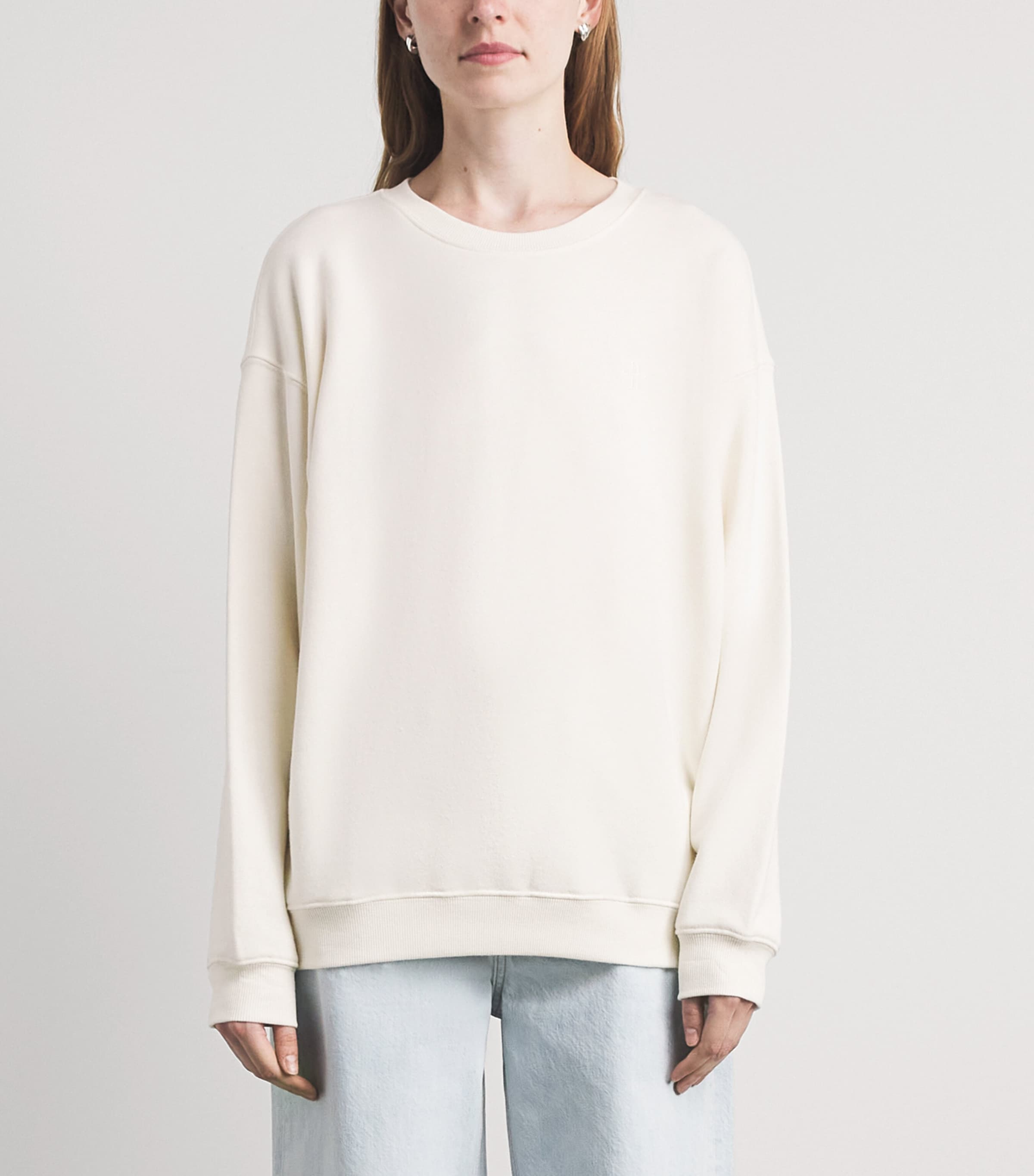 ÉTERNE Womens Cotton Oversized Sweatshirt Crm Cream Image 4