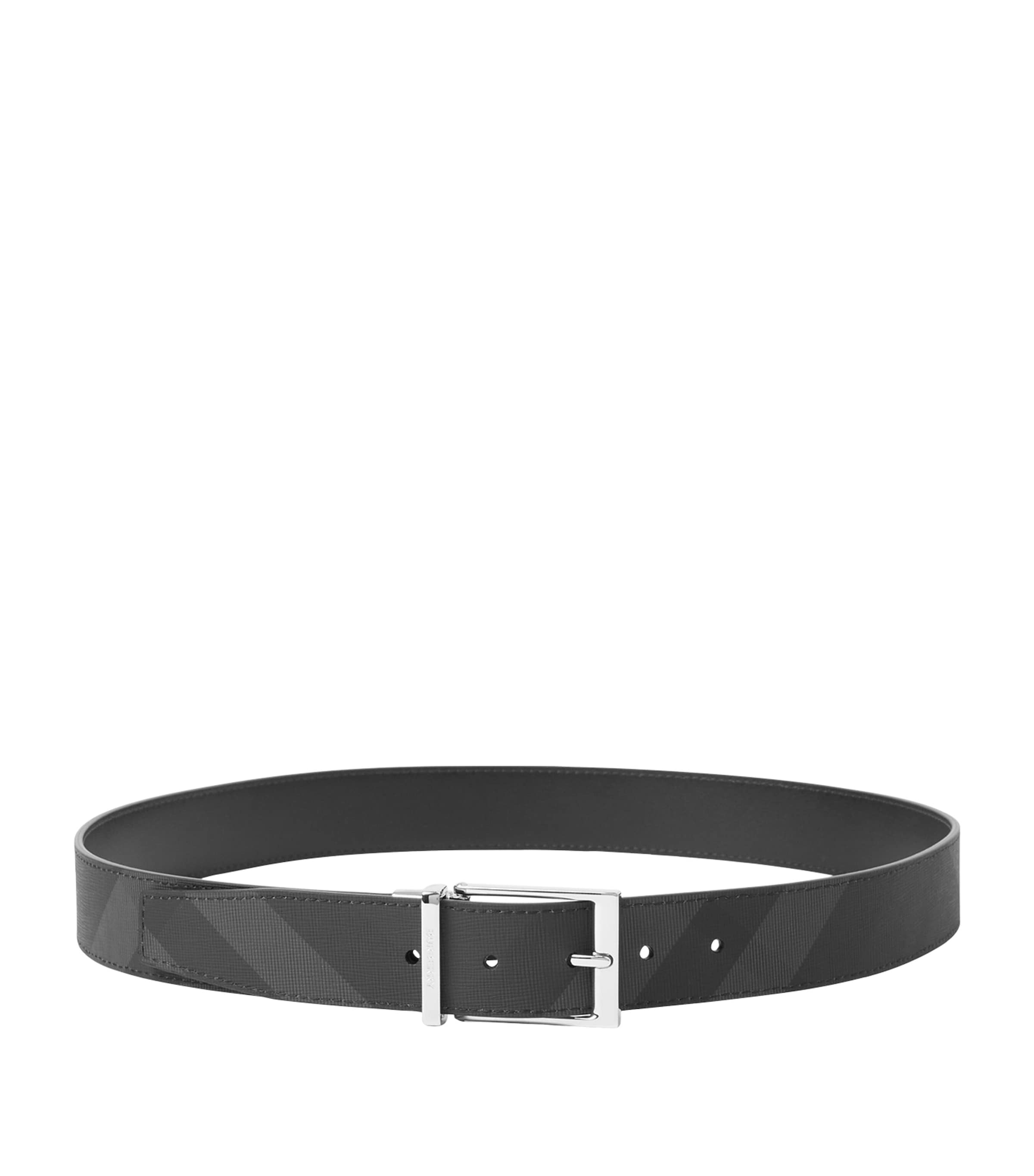 Burberry Leather And Check Reversible Belt In Grey