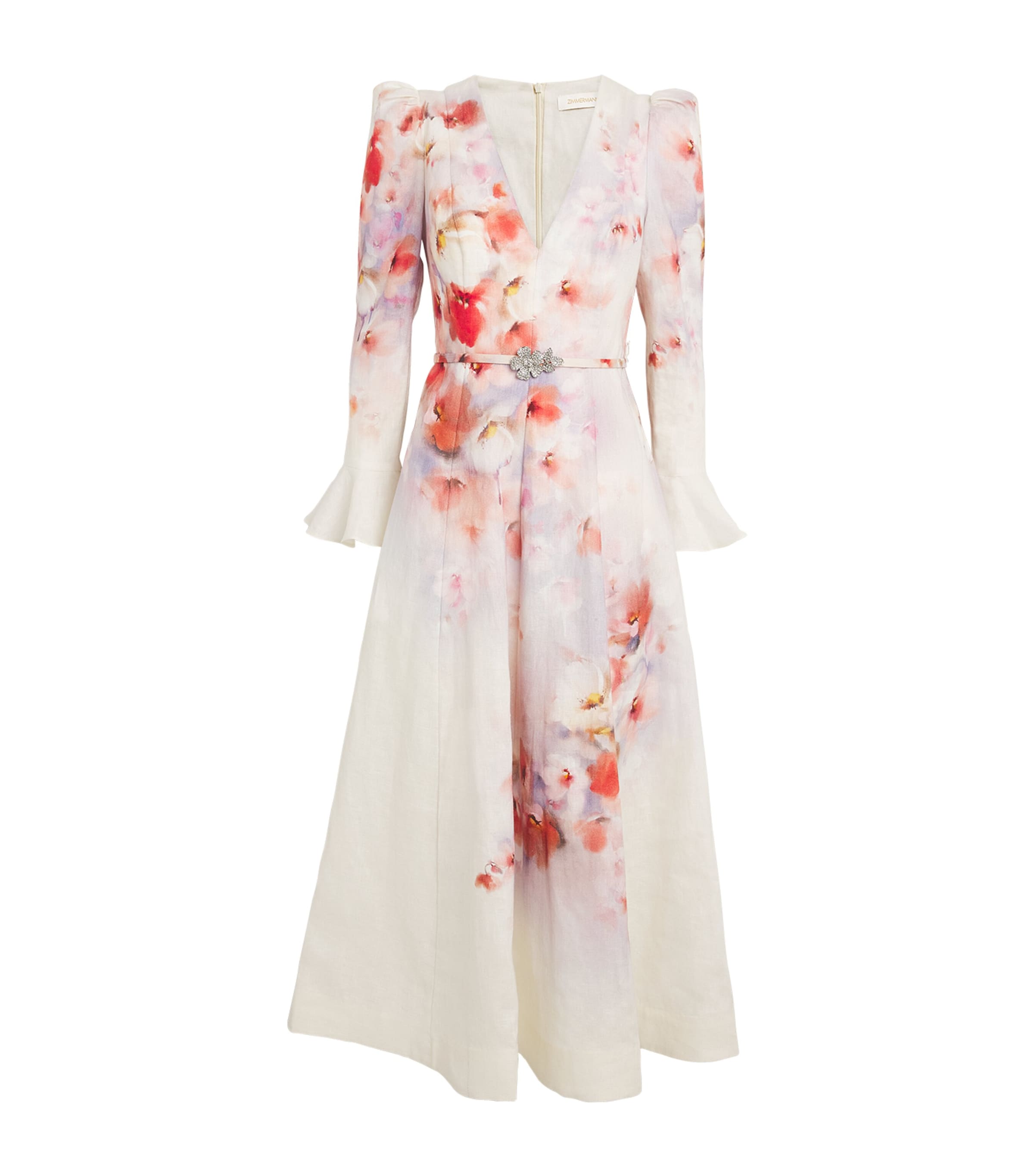 Shop Zimmermann Linen Floral Crush Midi Dress