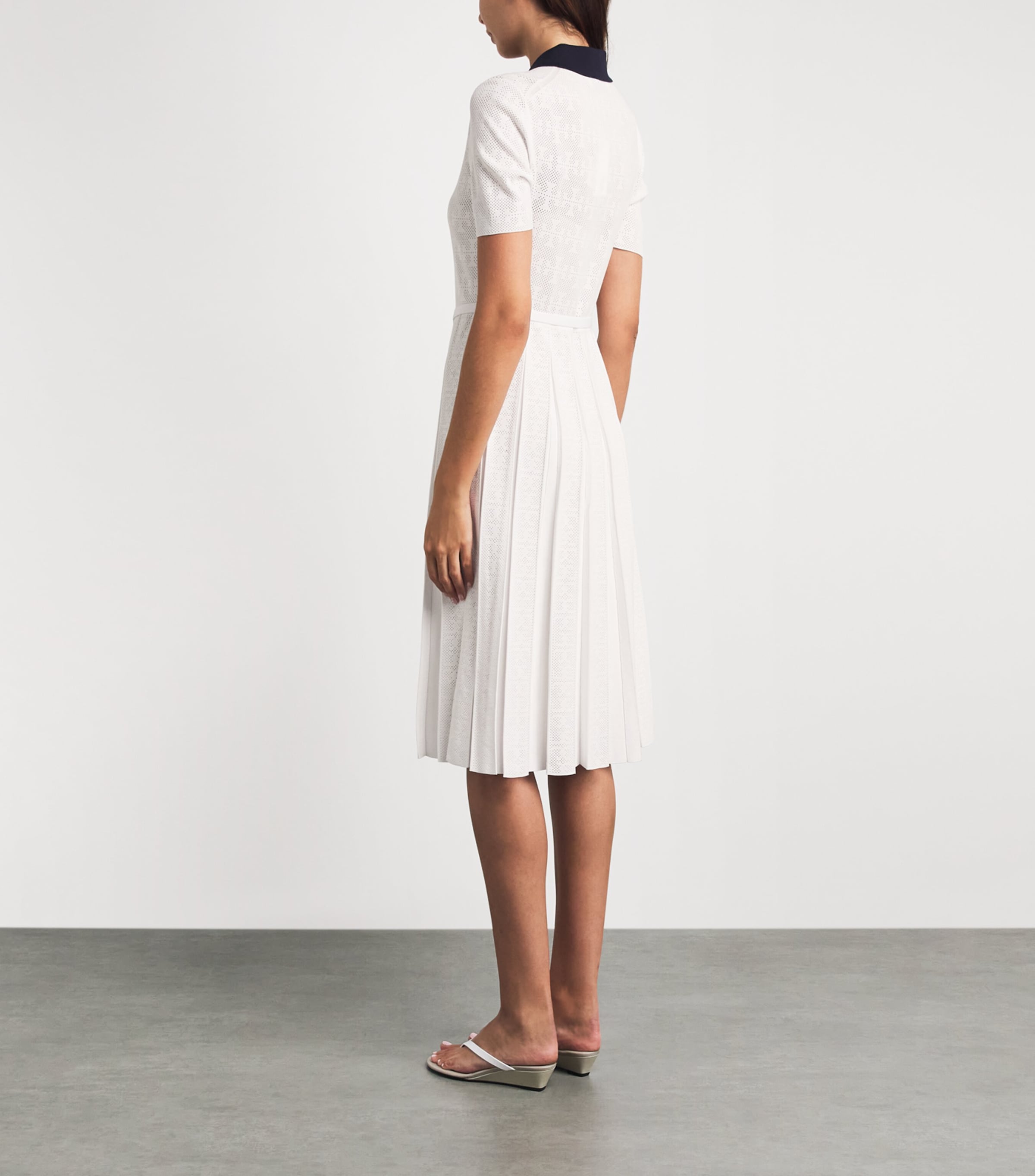 Tory Burch Womens Pointelle-Knit Midi Dress White / Navy Image 4